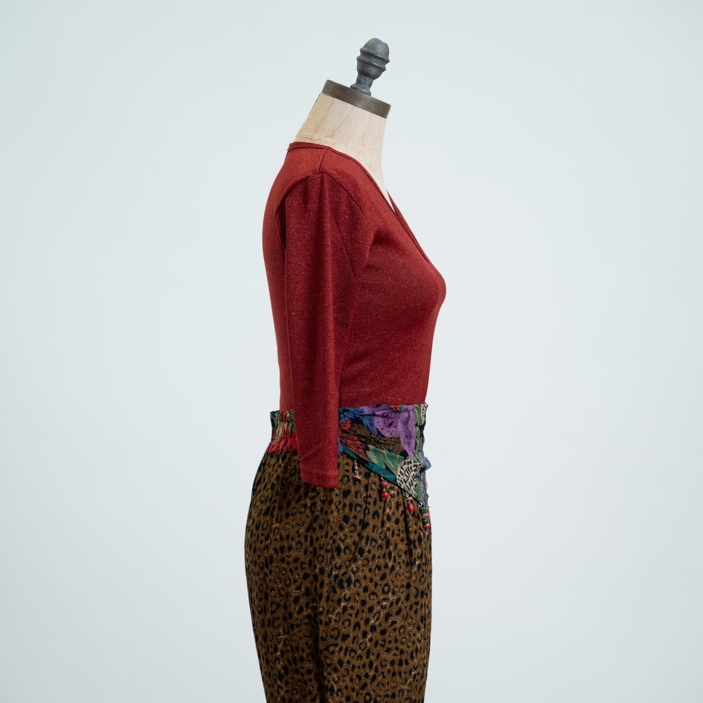Vintage 90s Oxblood Red Knit 3/4 Sleeve Top - XS to Small