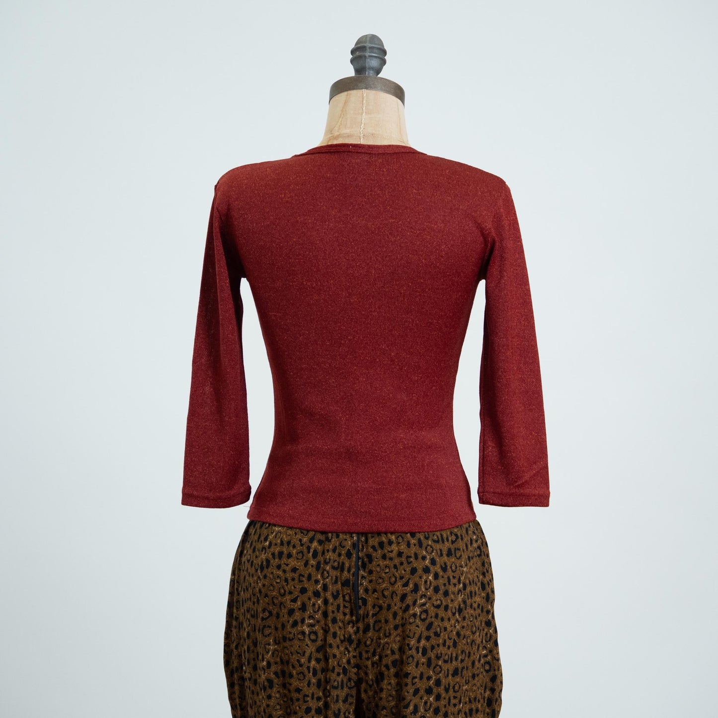 Vintage 90s Oxblood Red Knit 3/4 Sleeve Top - XS to Small