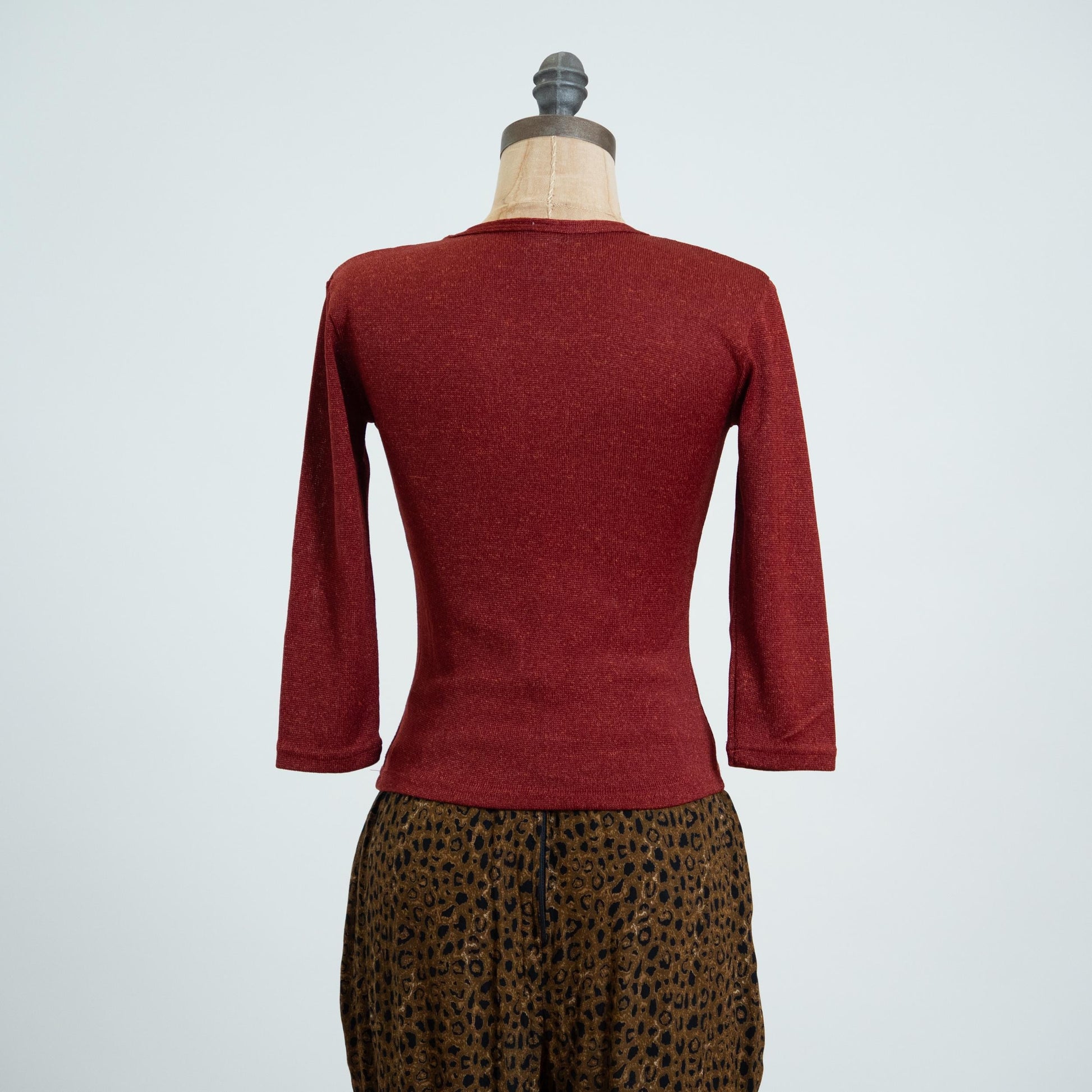 Vintage 90s Oxblood Red Knit 3/4 Sleeve Top - XS to Small