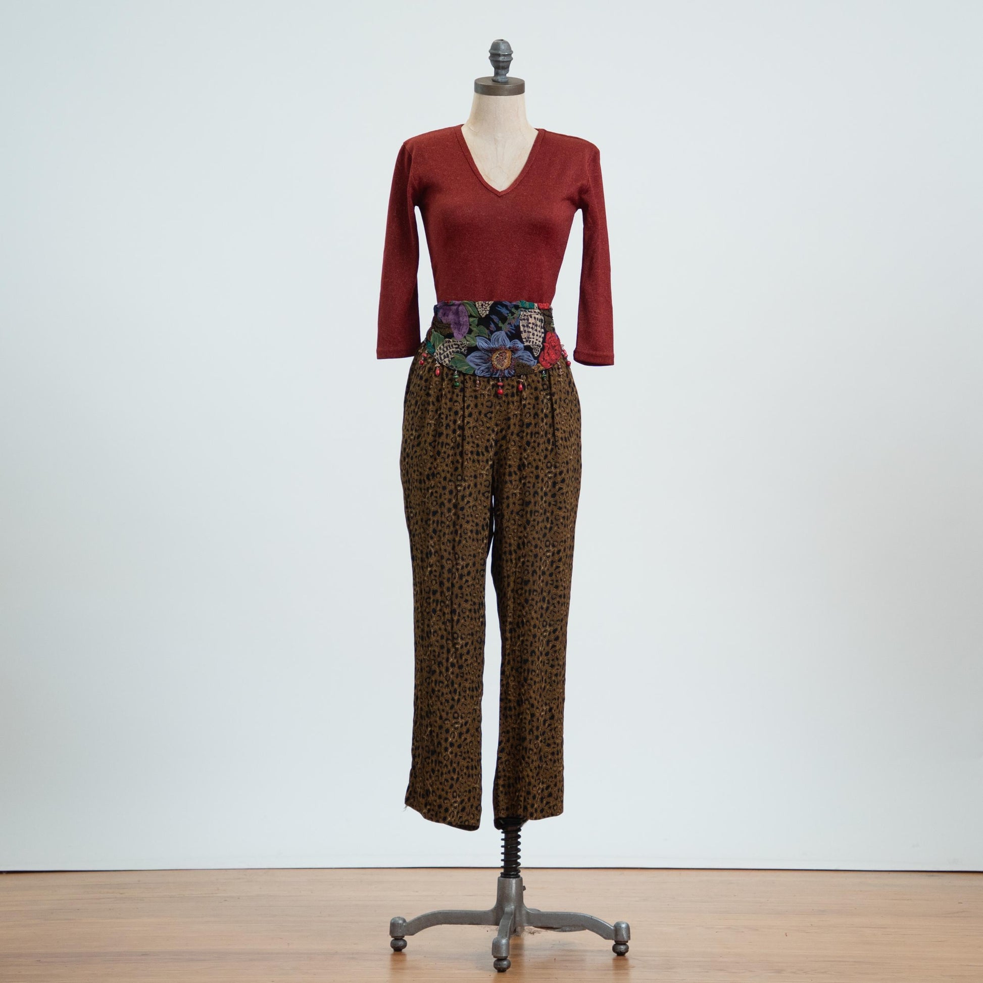 Vintage 80s Leopard Print Beaded Lounge Pants - Small