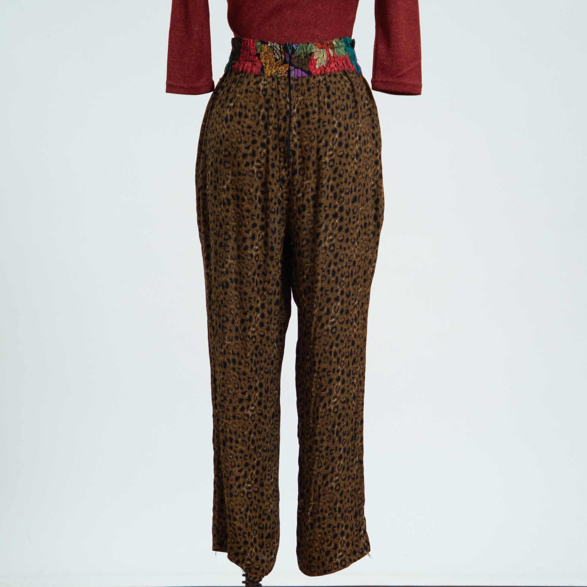 Vintage 80s Leopard Print Beaded Lounge Pants - Small