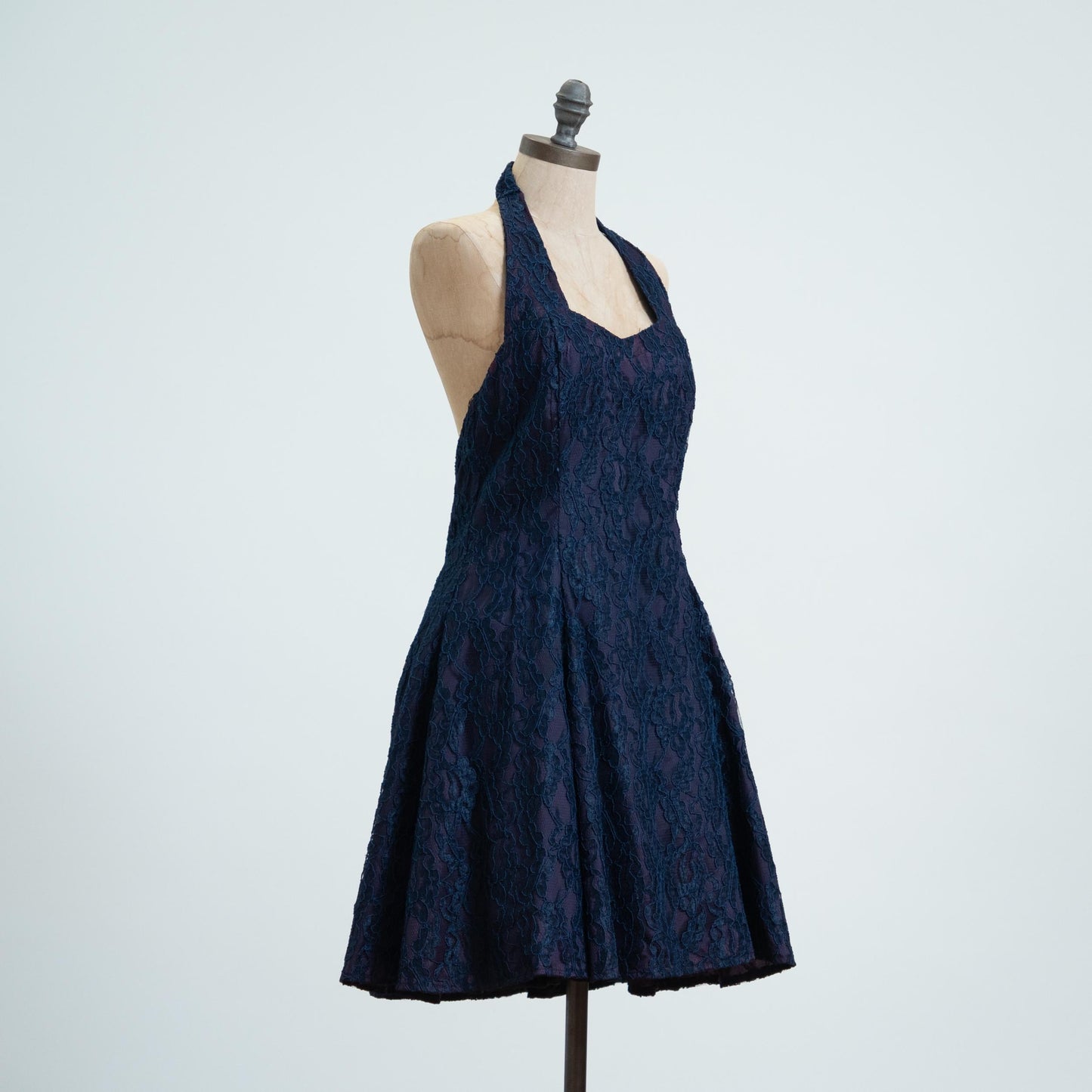 Vintage 90s Navy Blue Lace Mini Party Dress - Medium
