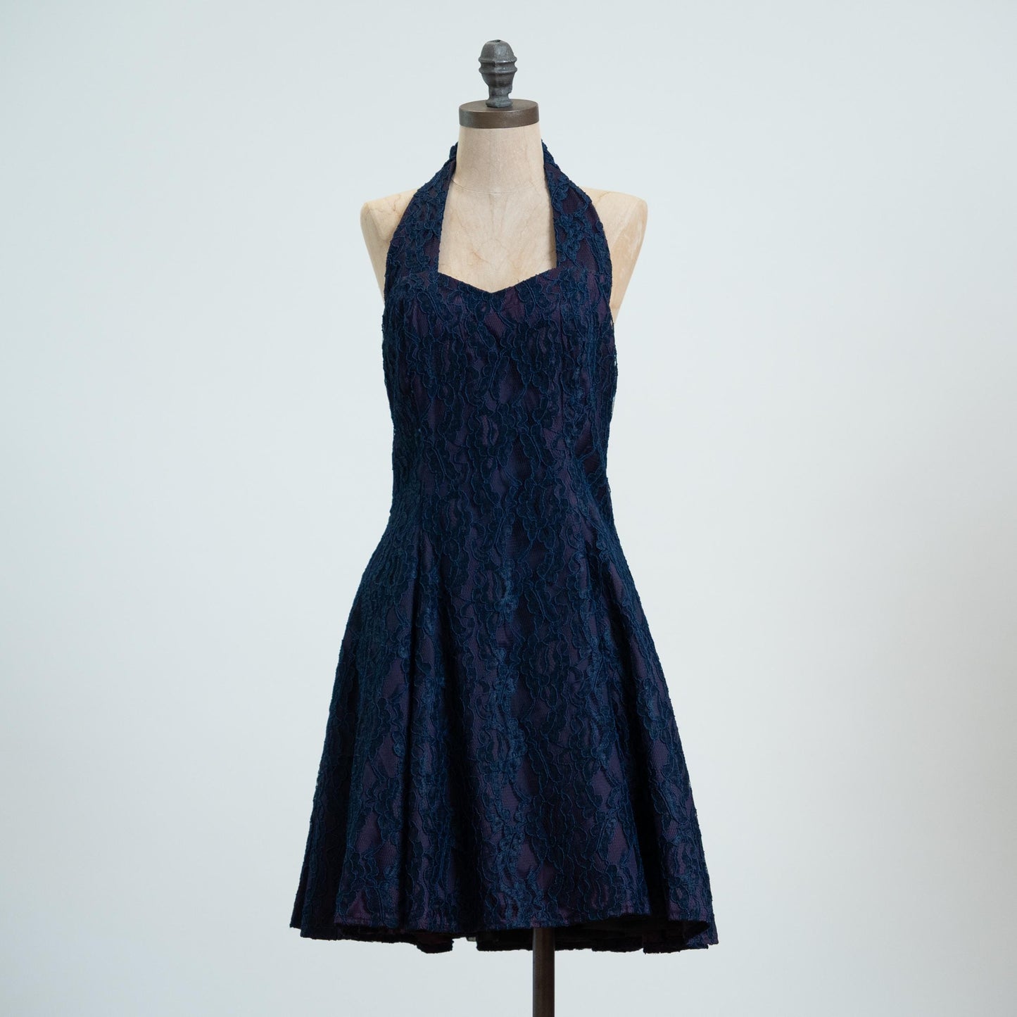 Vintage 90s Navy Blue Lace Mini Party Dress - Medium