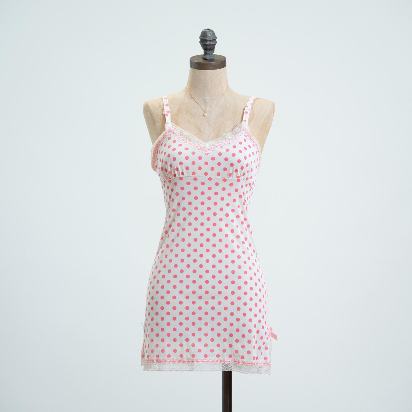 Vintage 70s Pink Polka Dot Mini Slip Dress - Extra Small