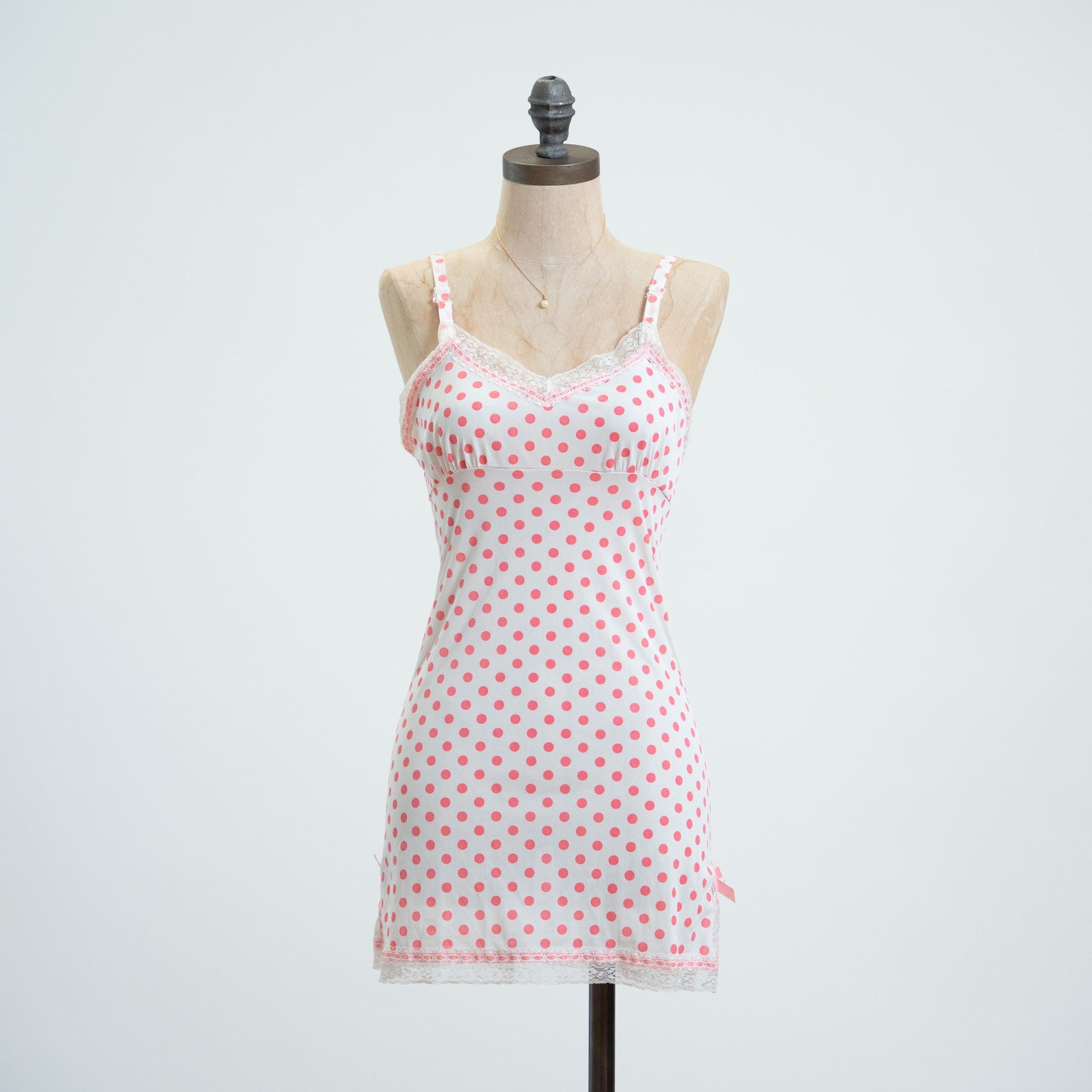 Vintage 70s Pink Polka Dot Mini Slip Dress - Extra Small