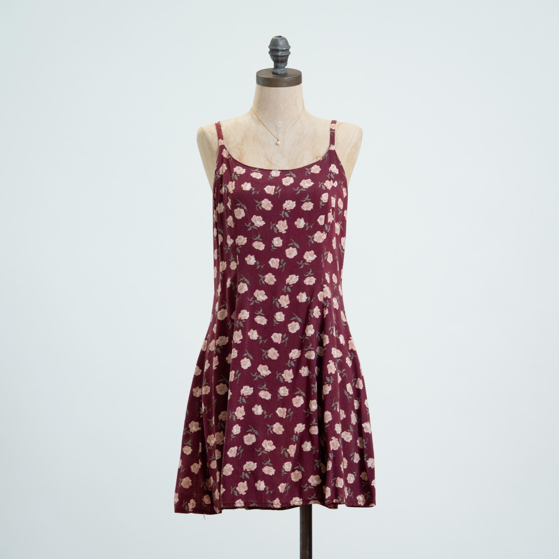 Vintage 90s Wine Red Floral Low Back Mini Sundress - Medium