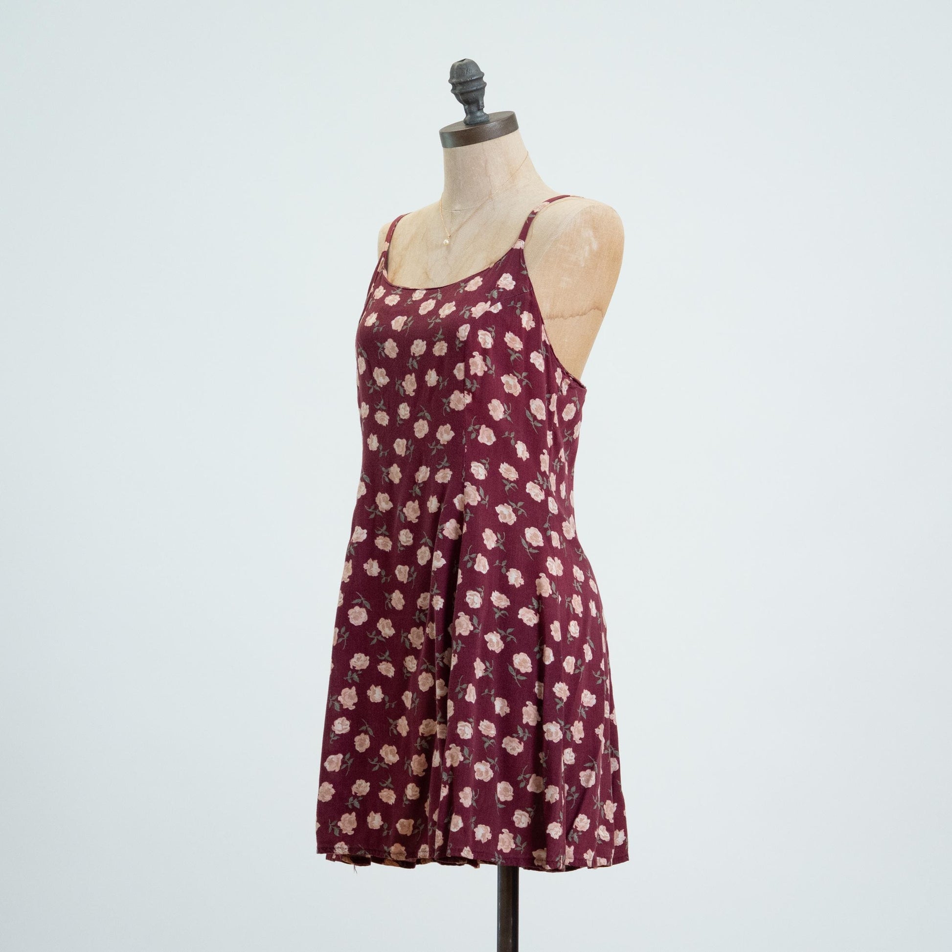 Vintage 90s Wine Red Floral Low Back Mini Sundress - Medium