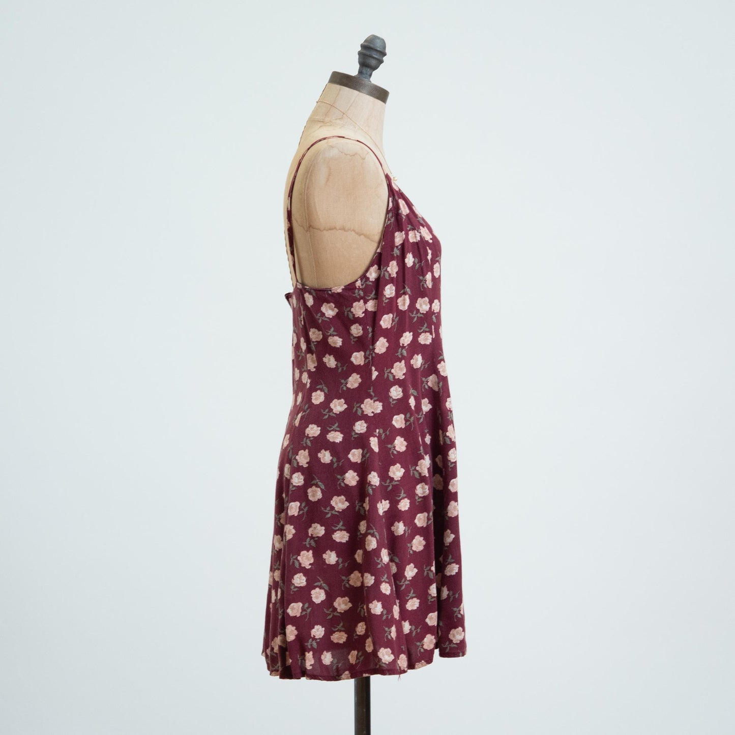 Vintage 90s Wine Red Floral Low Back Mini Sundress - Medium