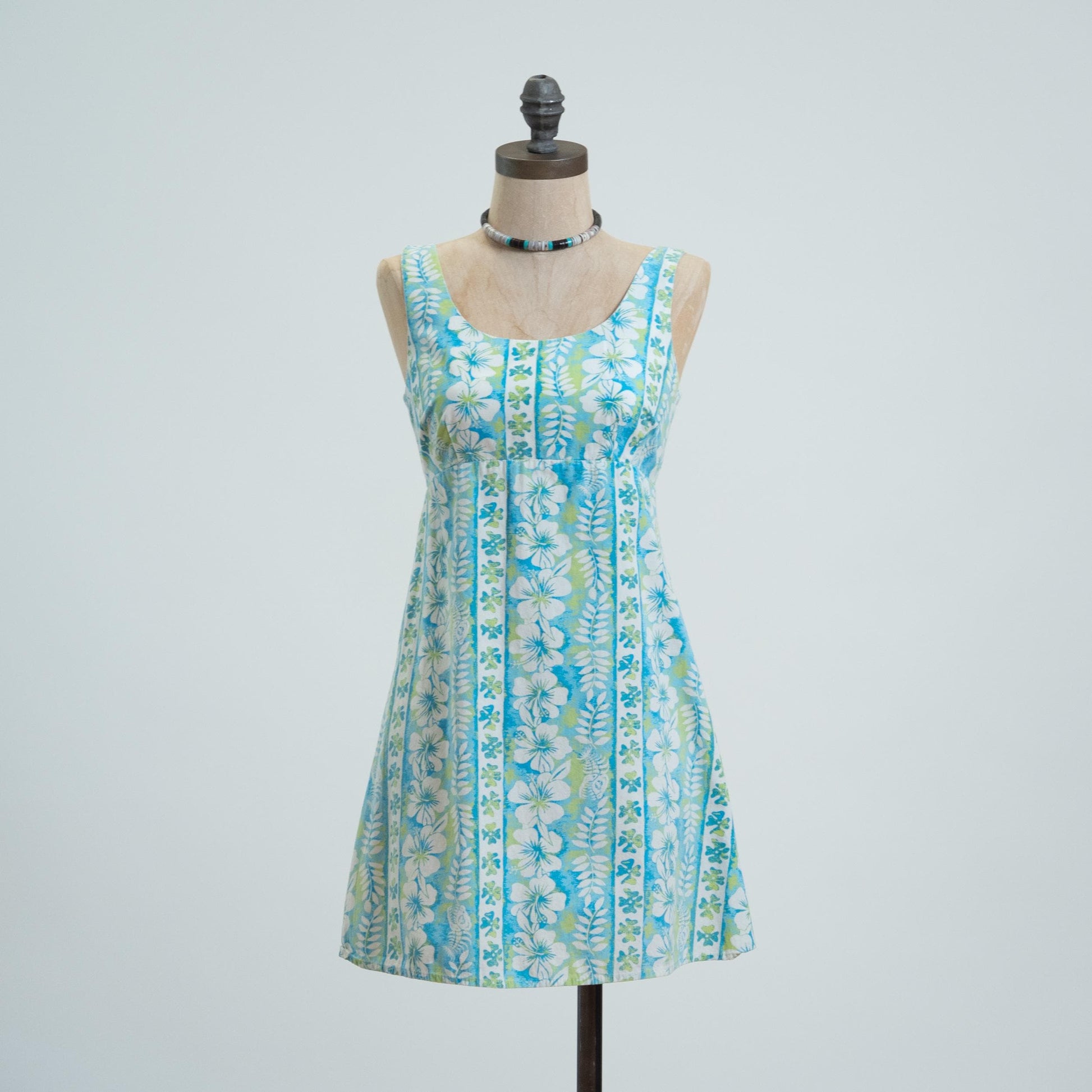 Vintage Y2K Hawaiian Blue Floral Babydoll Mini Dress - Extra Small