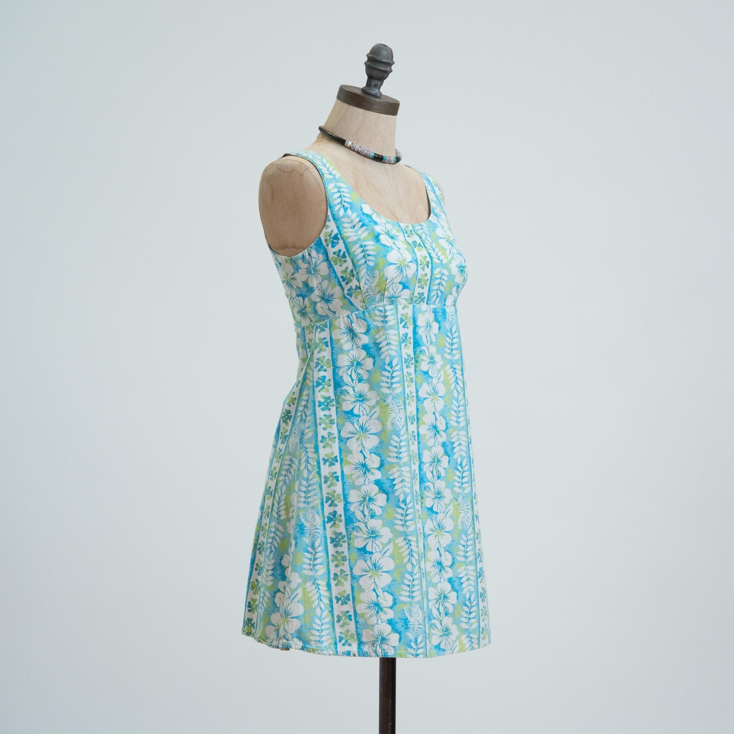 Vintage Y2K Hawaiian Blue Floral Babydoll Mini Dress - Extra Small