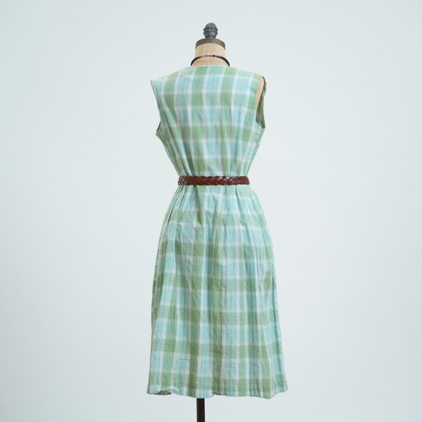 Vintage 50s Green & Blue Plaid Midi Day Dress - Medium to Large