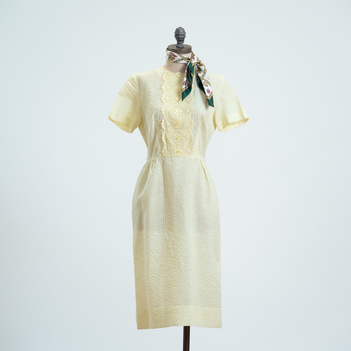 Vintage 60s Dauphine Butter Yellow Midi Dress - Small