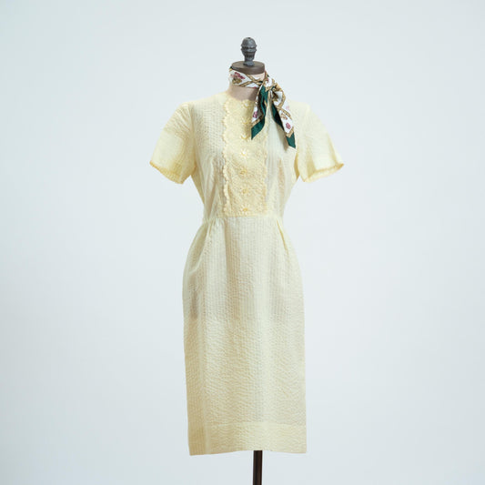Vintage 60s Dauphine Butter Yellow Midi Dress - Small