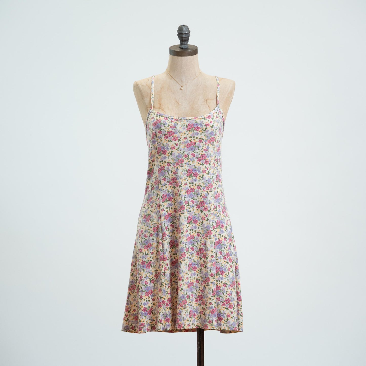 Vintage 90s Floral Strappy Cage Back Mini Dress - Medium