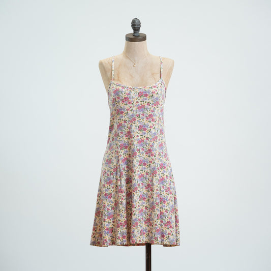 Vintage 90s Floral Strappy Cage Back Mini Dress - Medium