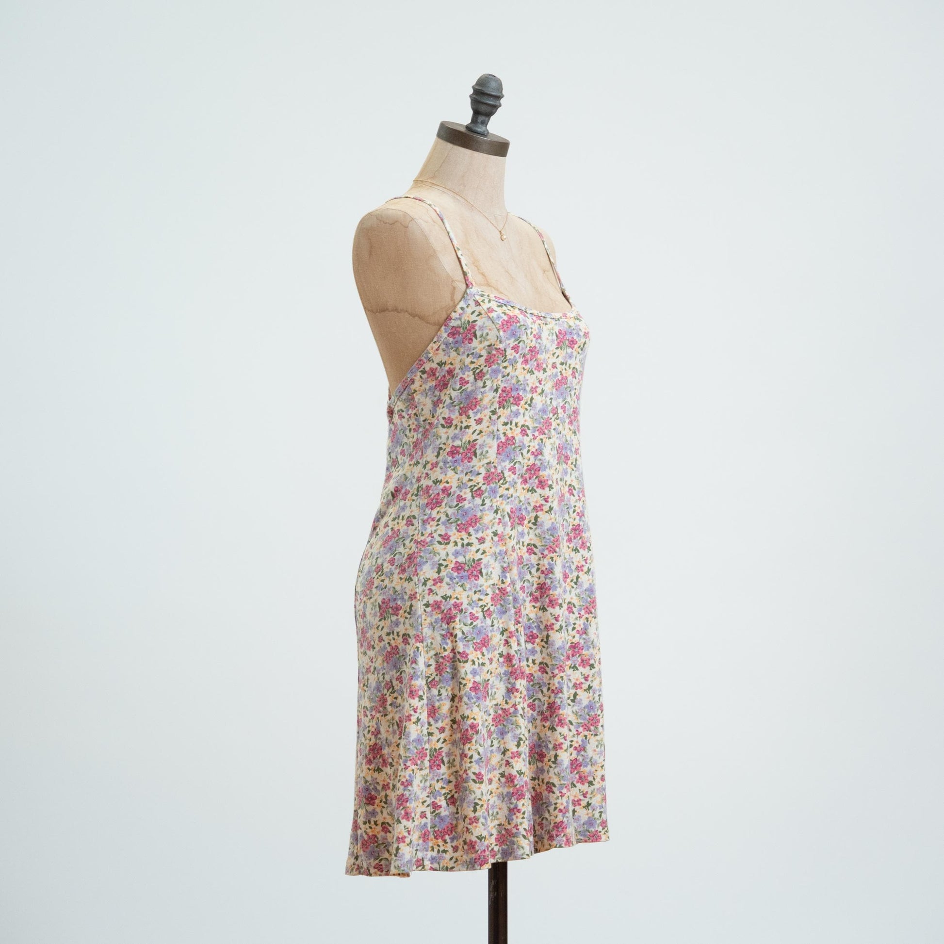 Vintage 90s Floral Strappy Cage Back Mini Dress - Medium