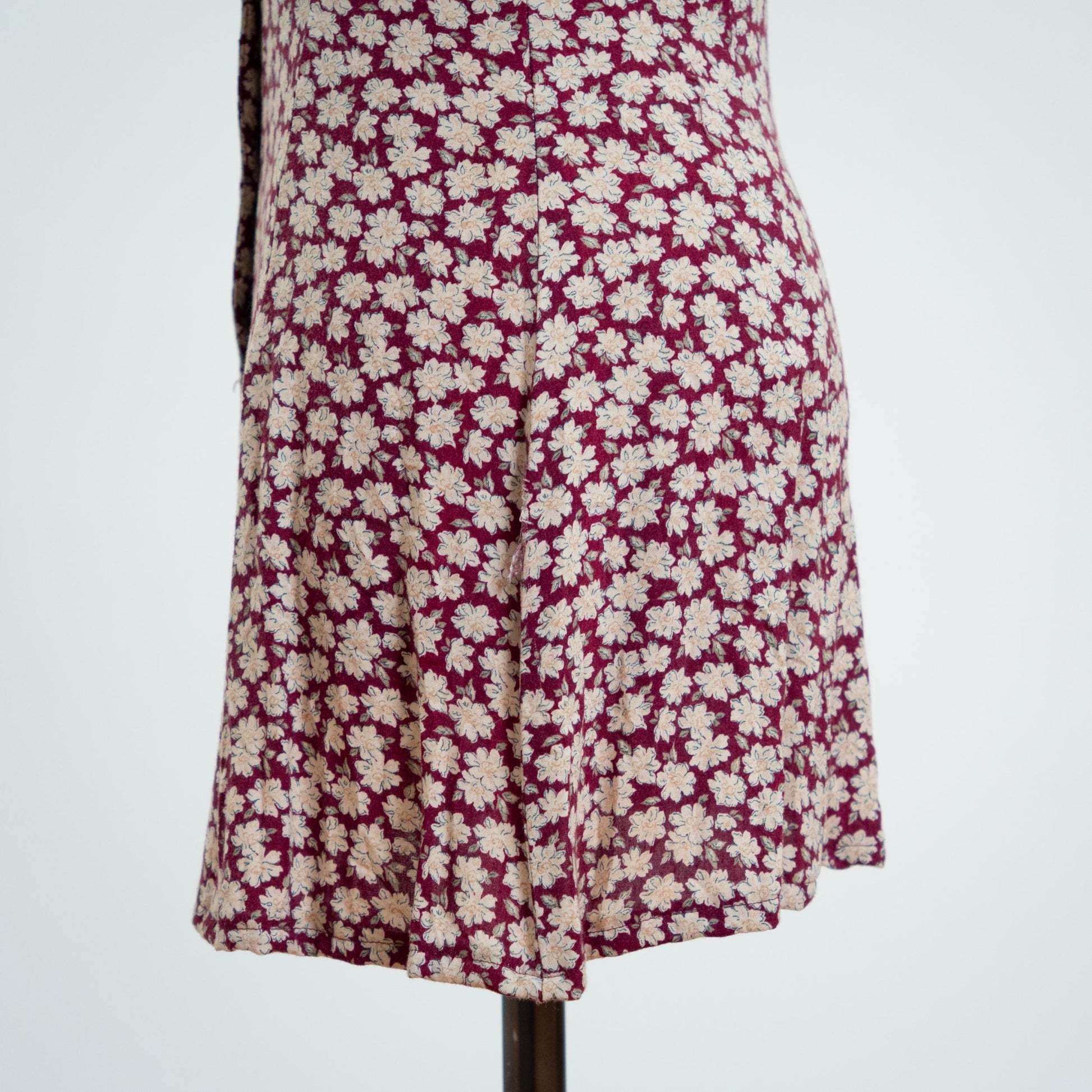 Vintage 90s Wine Red Daisy Floral Mini Dress - Petite XS 