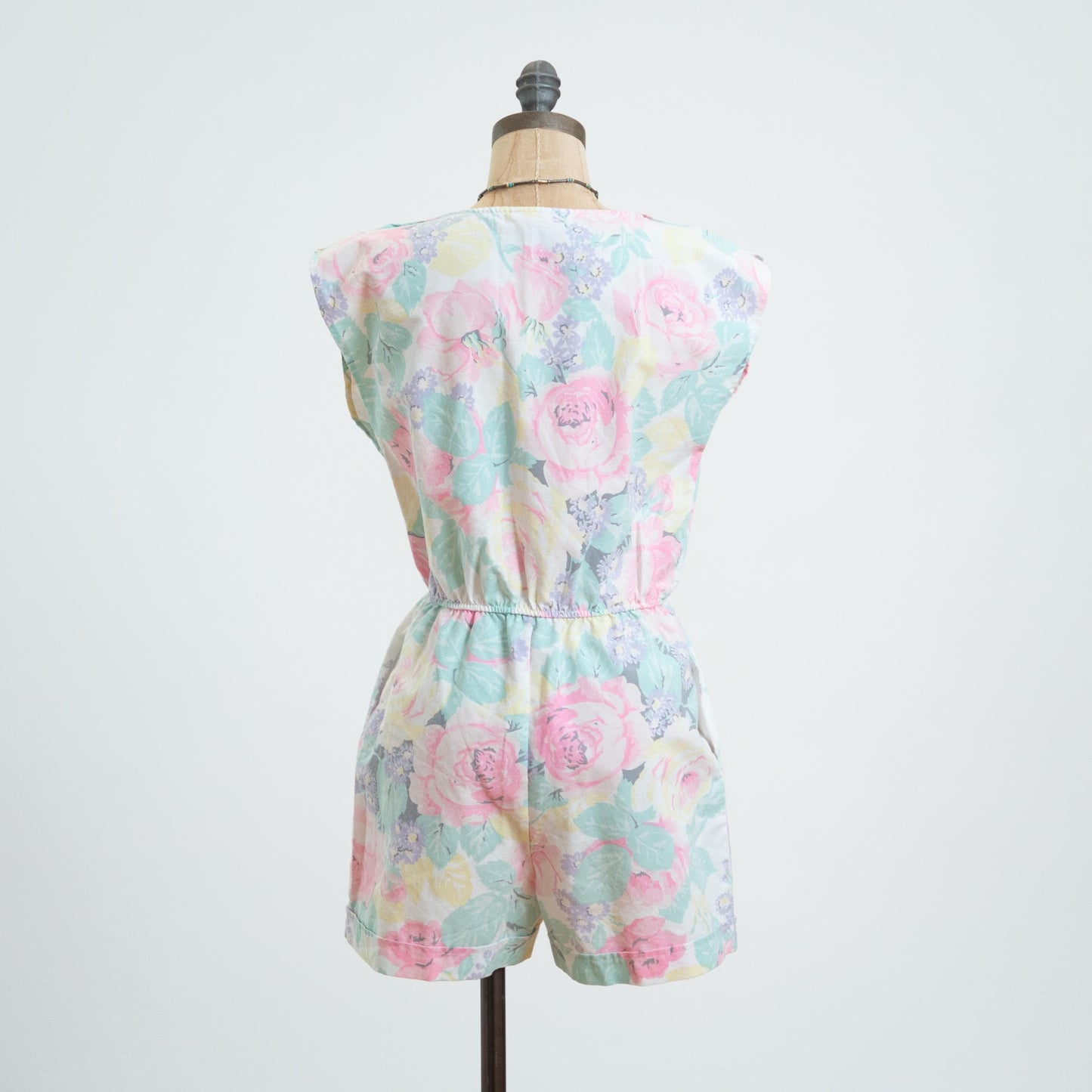 Vintage 80s Pastel Rose Floral Romper - Medium