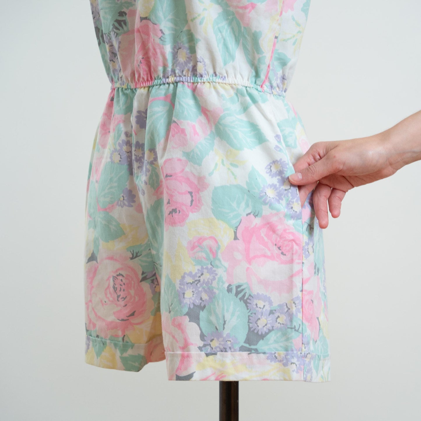 Vintage 80s Pastel Rose Floral Romper - Medium