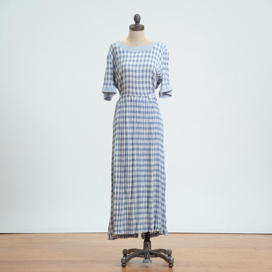 Vintage 90s Blue Gingham Seersucker Maxi Dress - Extra Large