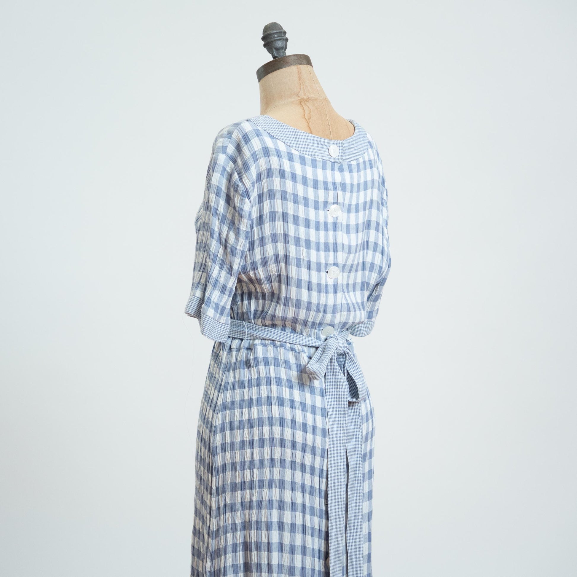 Vintage 90s Blue Gingham Seersucker Maxi Dress - Extra Large