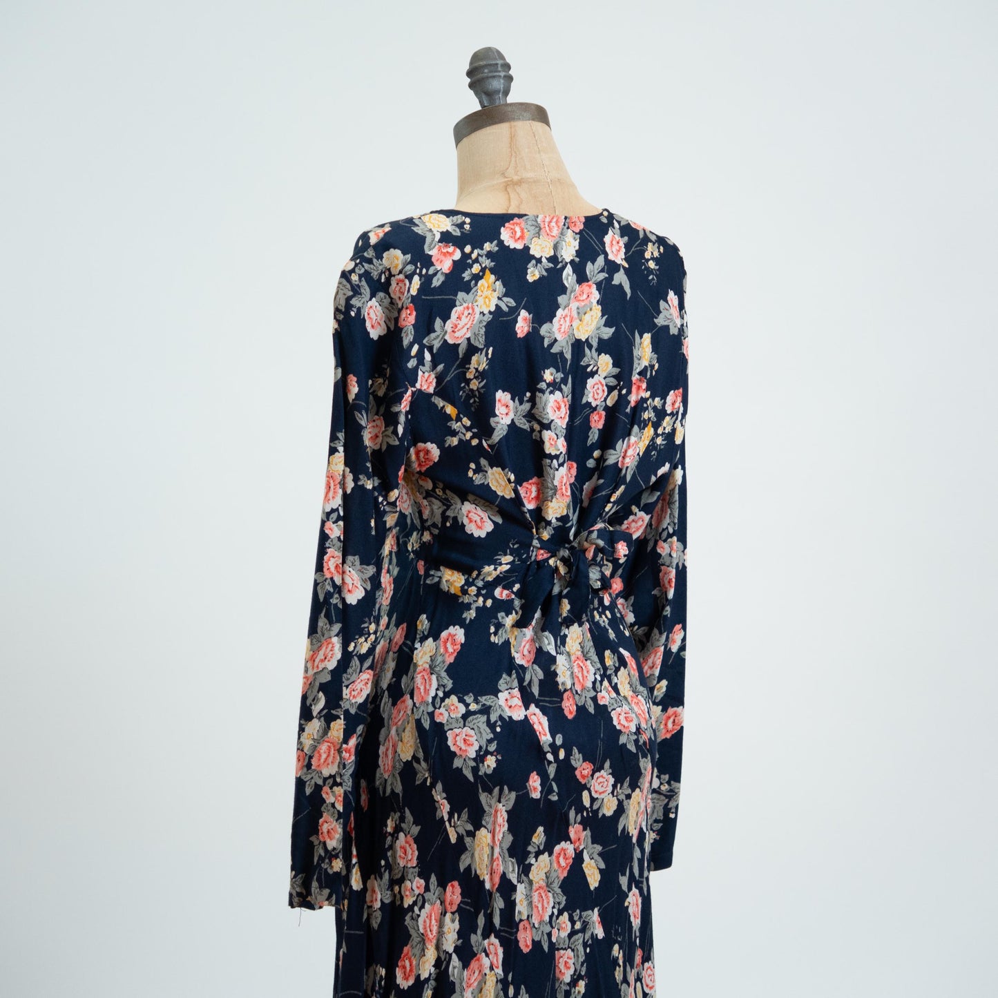 Vintage 90s Navy Floral Bias Swirl Maxi Dress - Medium 