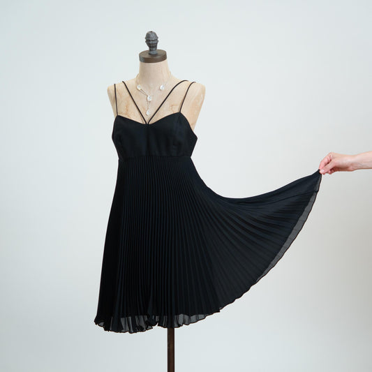 Vintage 80s Black Low Back Babydoll Party Dress - Small