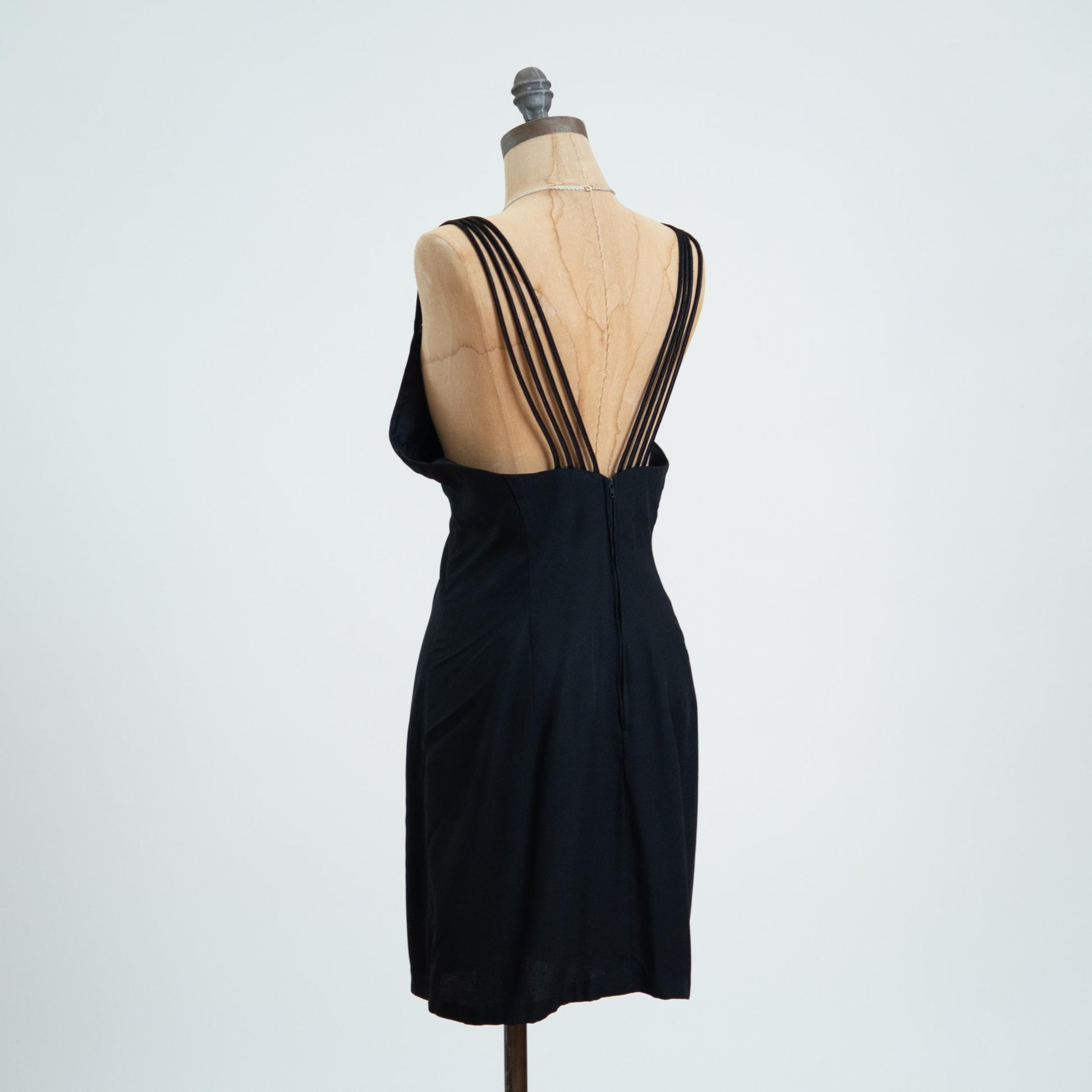 Vintage 90s Black Strappy Low Back Party Dress - Extra Large