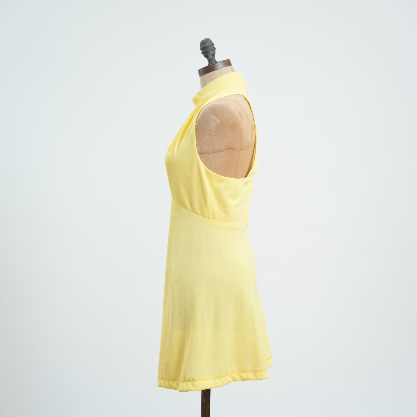 Vintage 70s Yellow Cage Back Mini Dress - Small