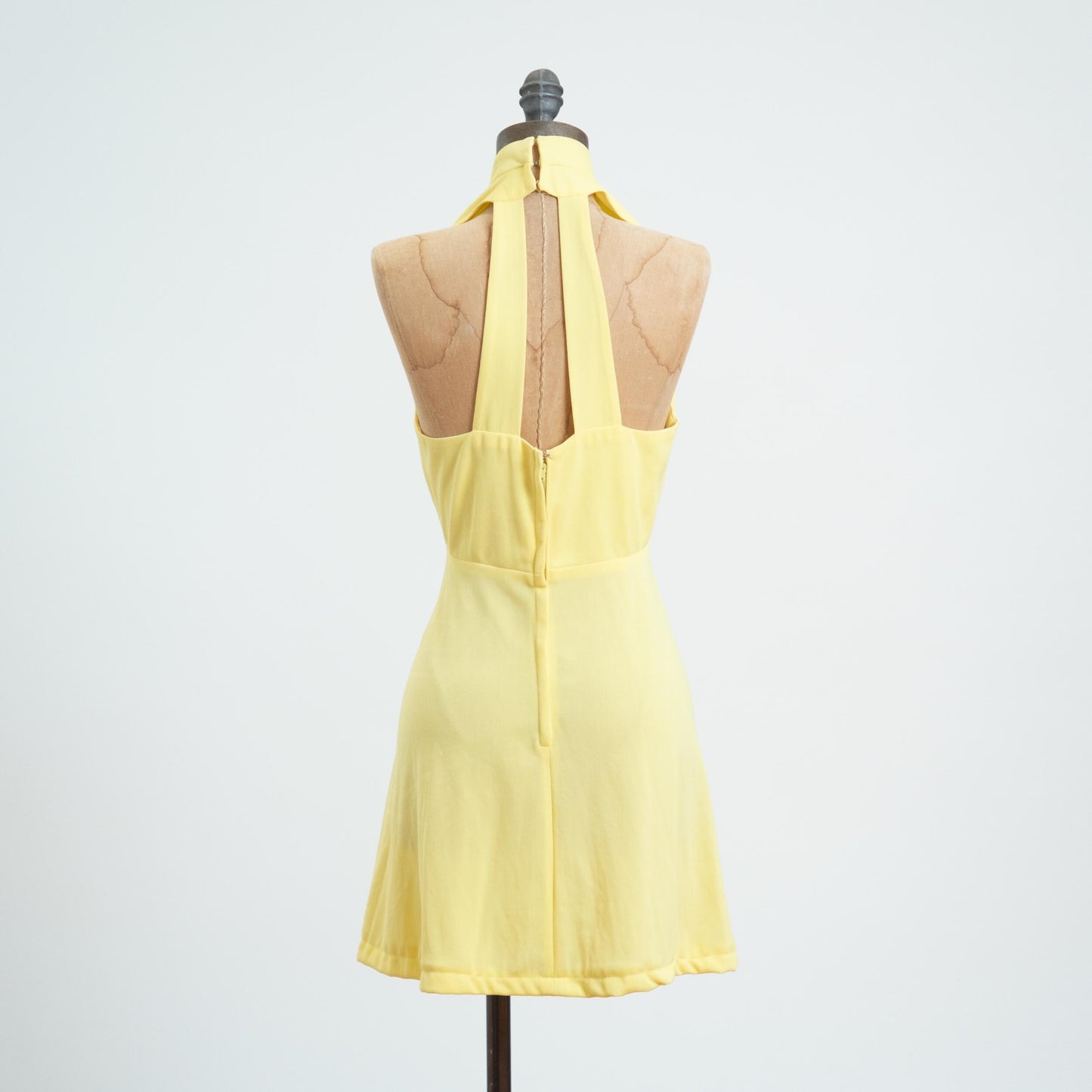 Vintage 70s Yellow Cage Back Mini Dress - Small