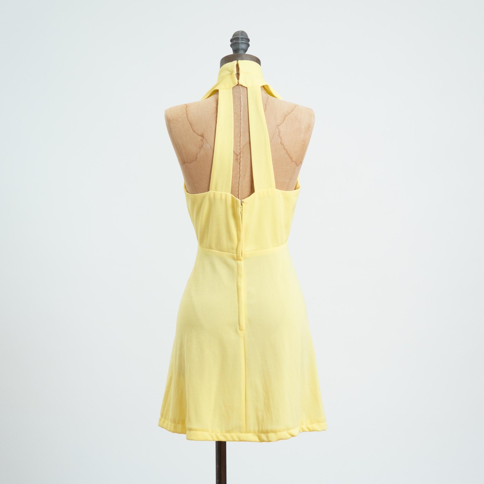 Vintage 70s Yellow Cage Back Mini Dress - Small