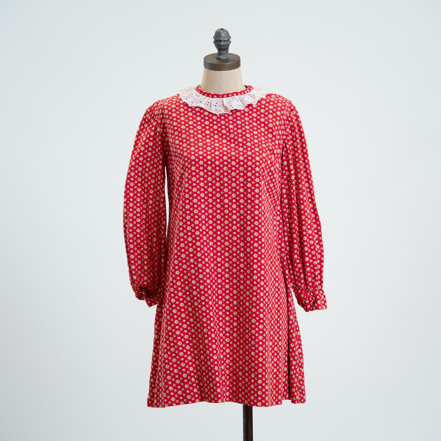 Vintage 60s Red Floral Prairie Collar Tent Dress - Extra Small