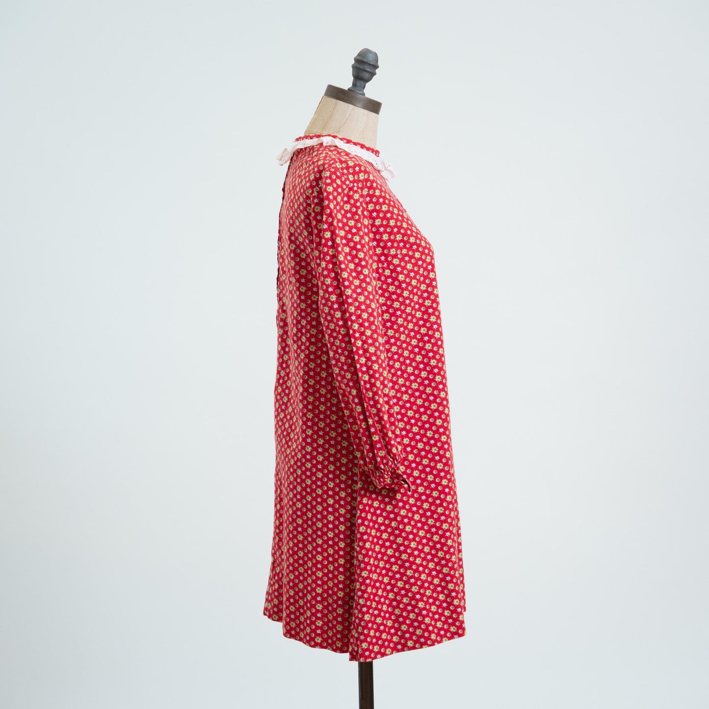 Vintage 60s Red Floral Prairie Collar Tent Dress - Extra Small