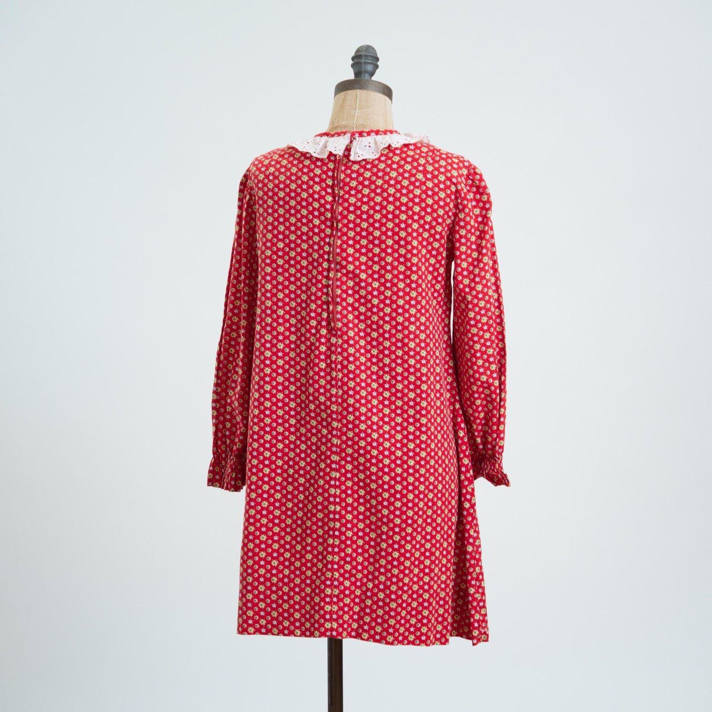 Vintage 60s Red Floral Prairie Collar Tent Dress - Extra Small