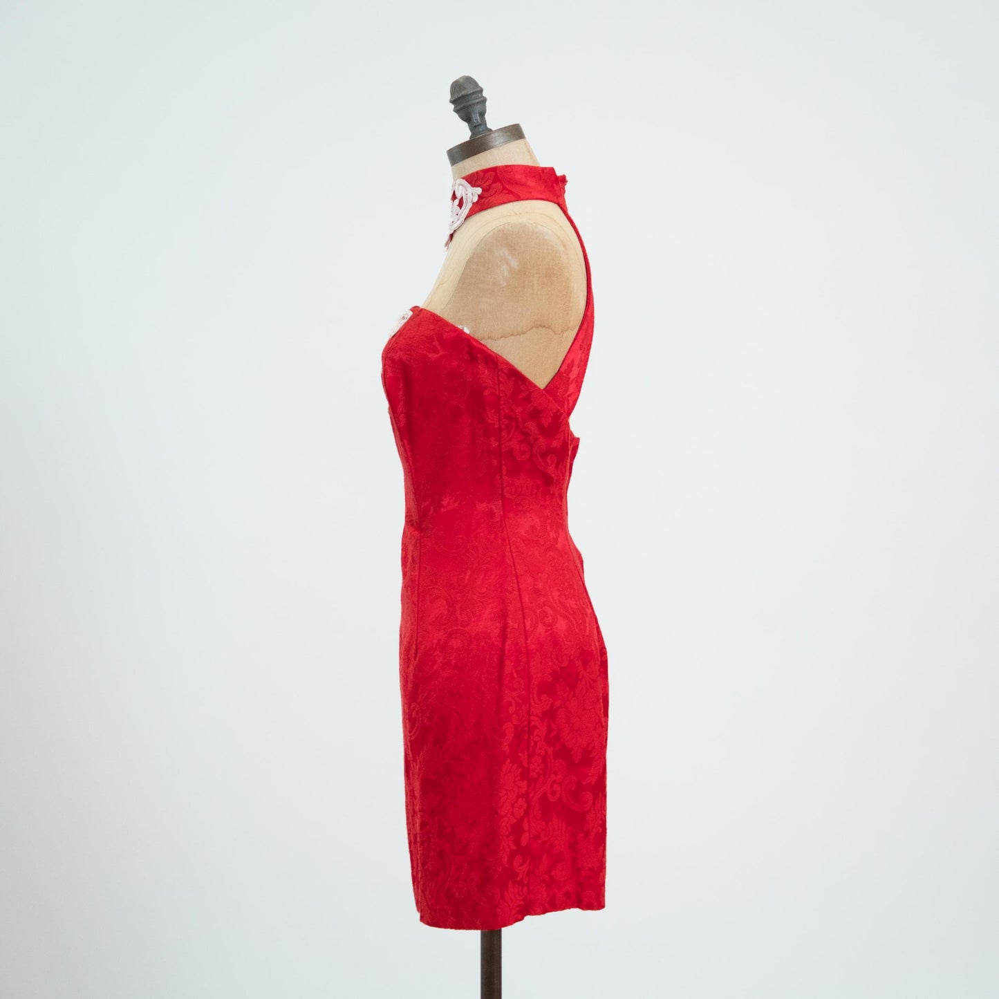 Vintage 80s Gunne Sax Red Jacquard Choker Party Dress - Medium