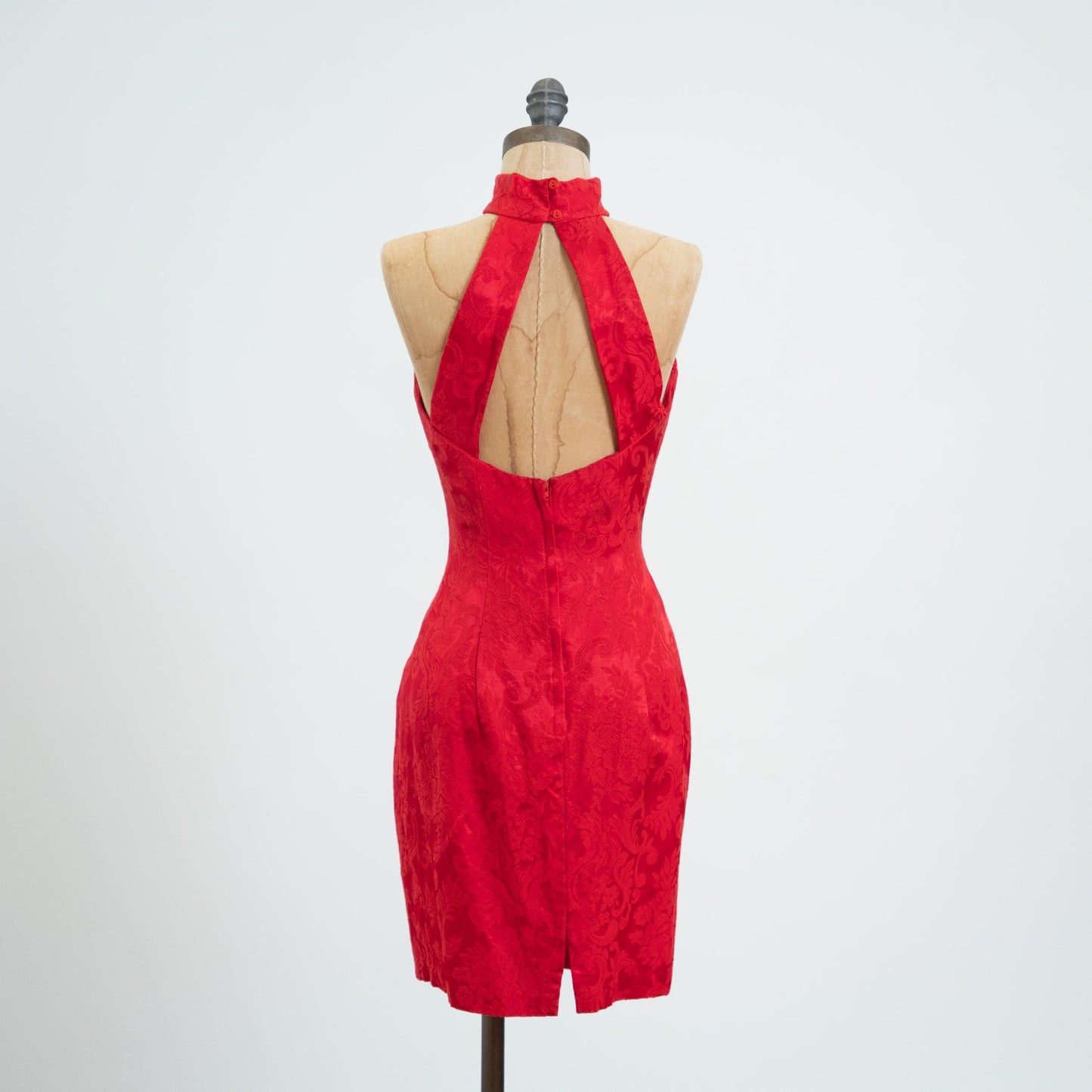 Vintage 80s Gunne Sax Red Jacquard Choker Party Dress - Medium