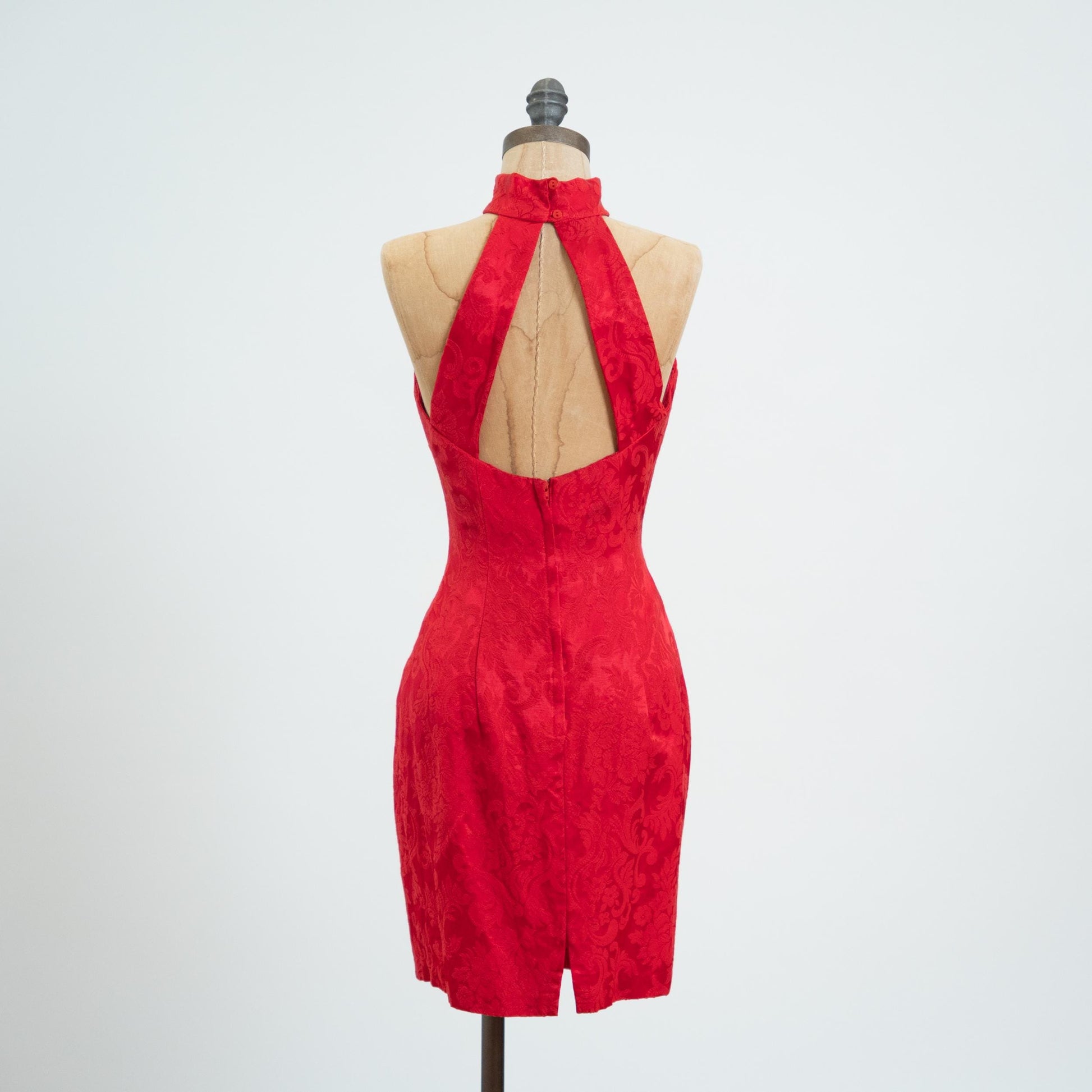 Vintage 80s Gunne Sax Red Jacquard Choker Party Dress - Medium