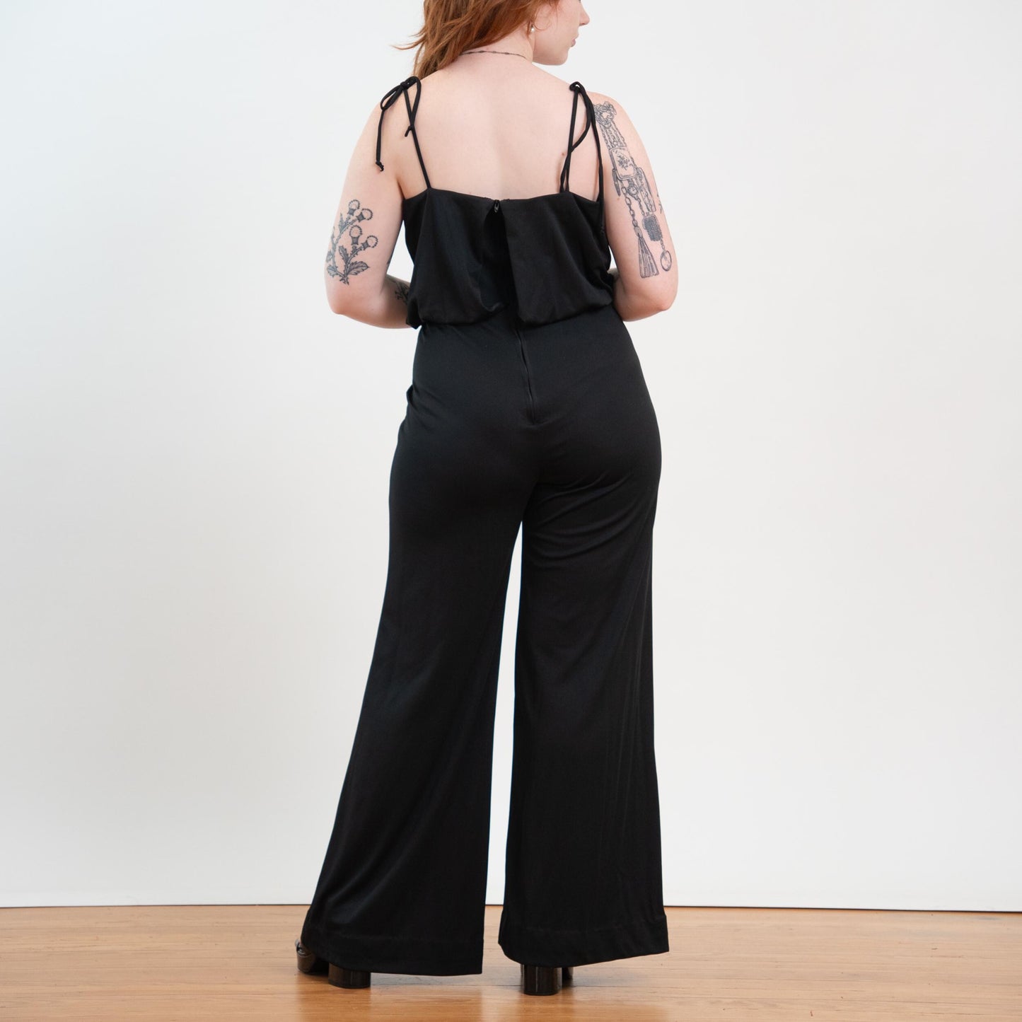 Vintage 70s Black Bell Bottom Jumpsuit - Large