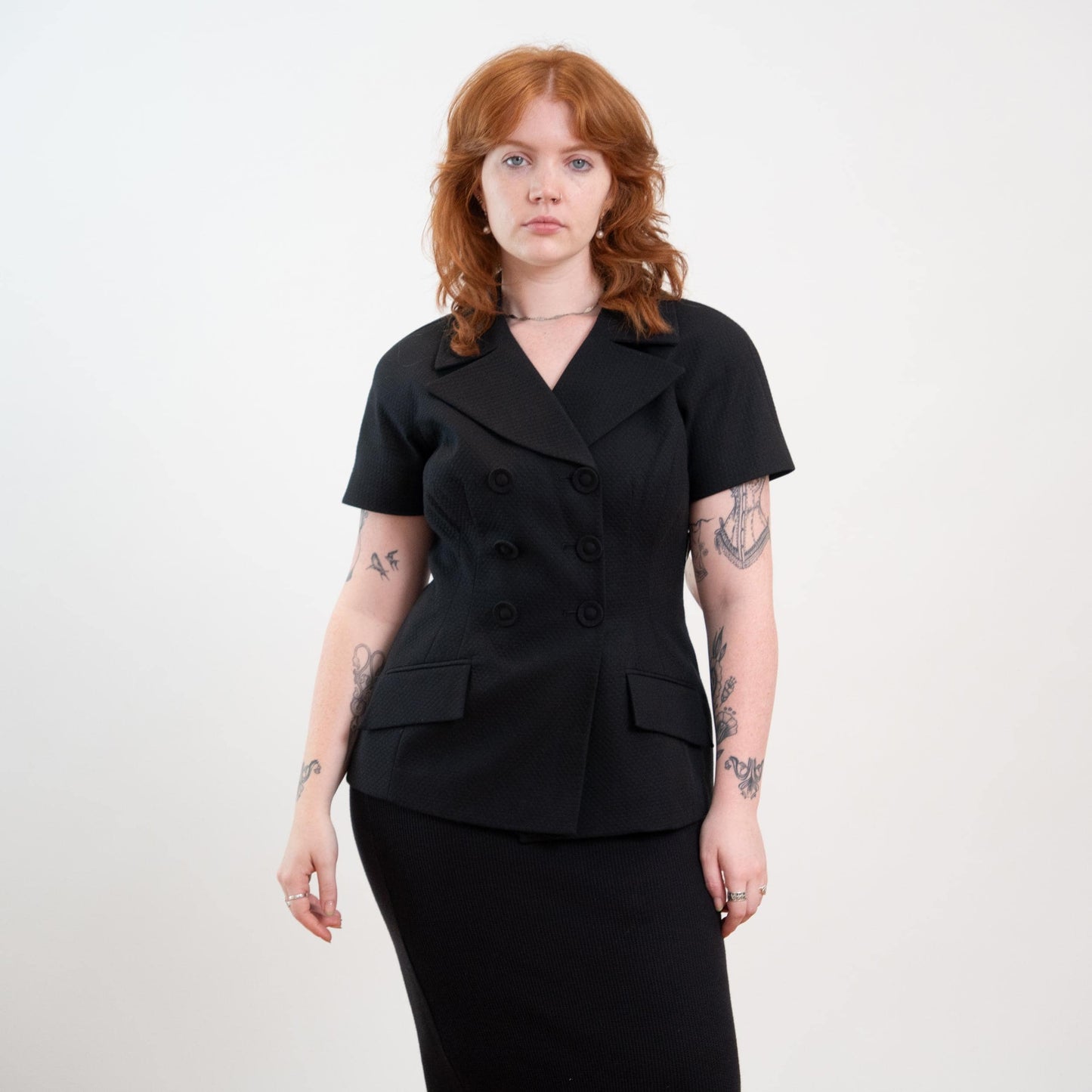 Vintage 90s Christian Dior Black Short Sleeve Blazer Top NWT - Medium