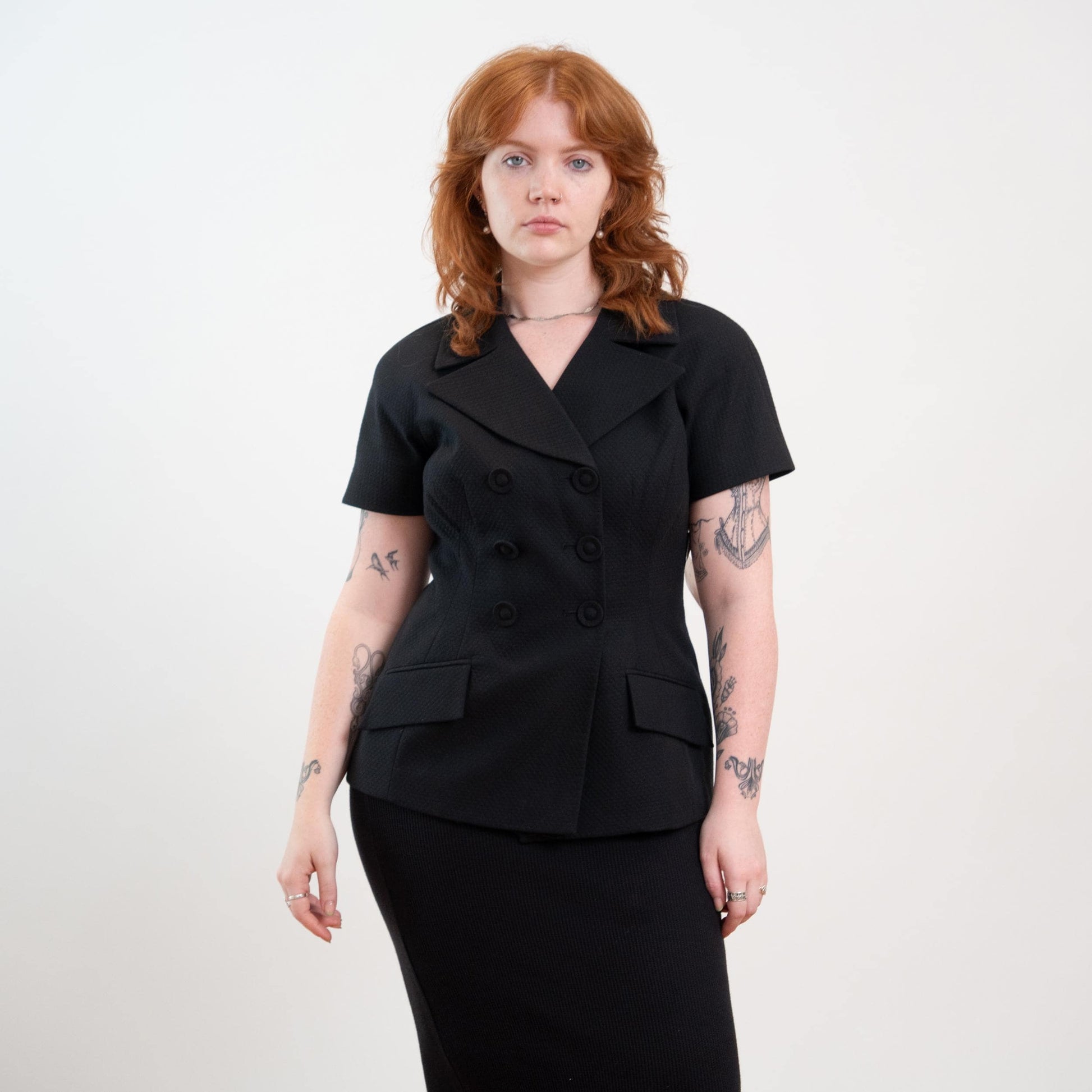 Vintage 90s Christian Dior Black Short Sleeve Blazer Top NWT - Medium