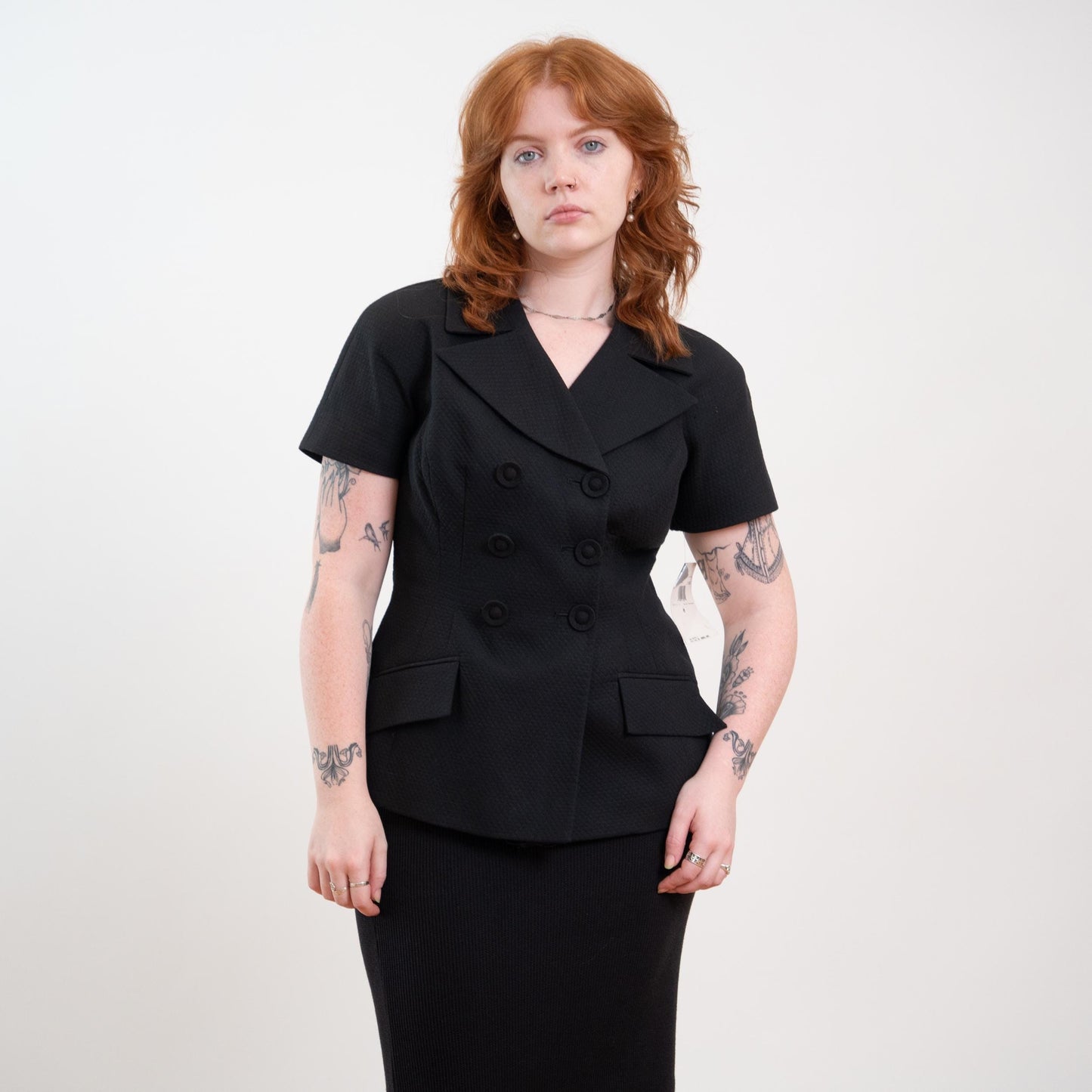 Vintage 90s Christian Dior Black Short Sleeve Blazer Top NWT - Medium
