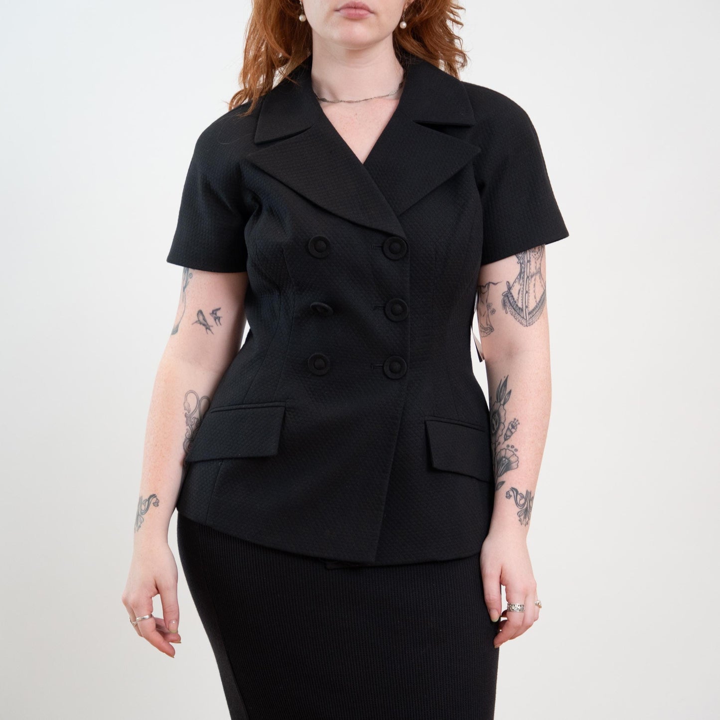 Vintage 90s Christian Dior Black Short Sleeve Blazer Top NWT - Medium