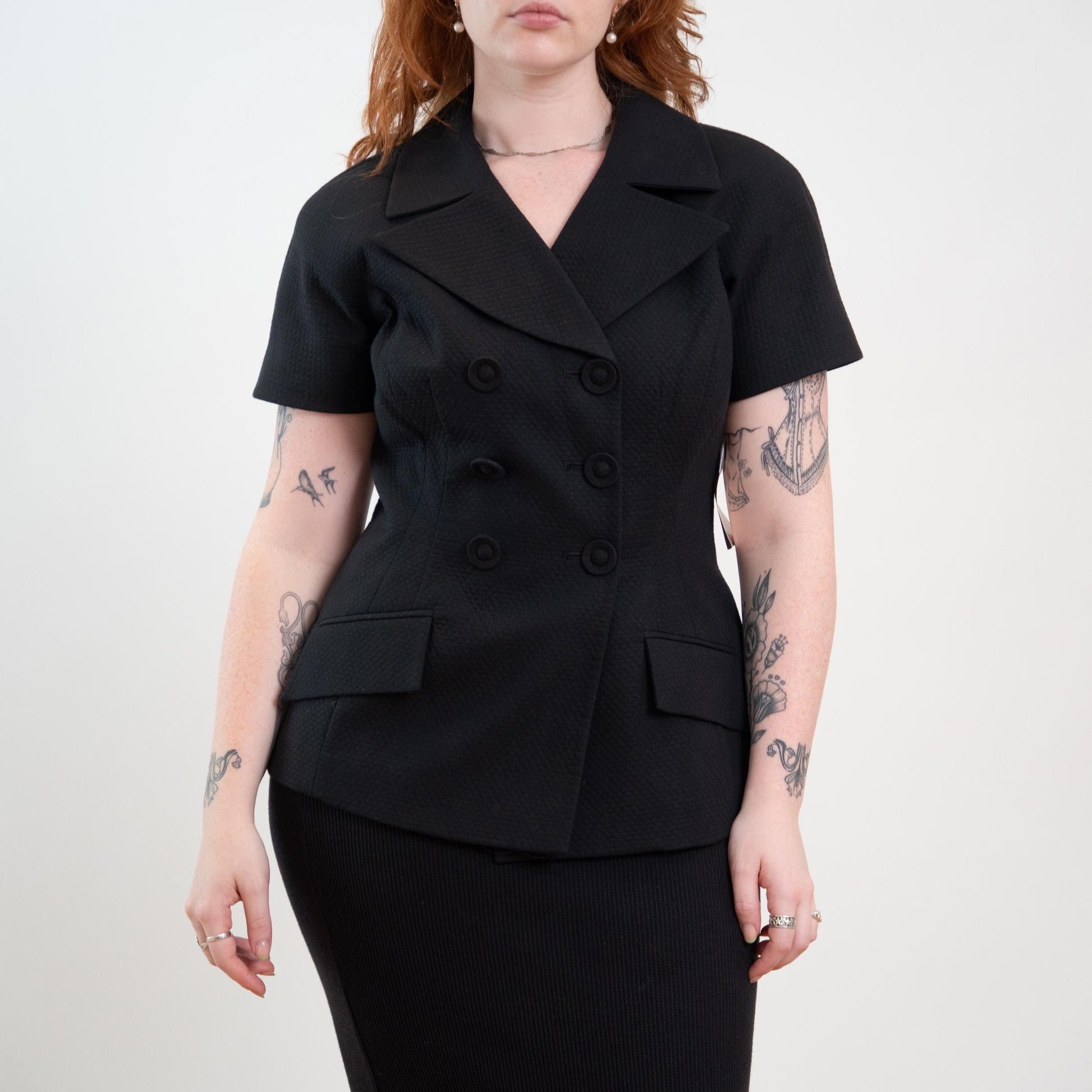 Vintage 90s Christian Dior Black Short Sleeve Blazer Top NWT - Medium