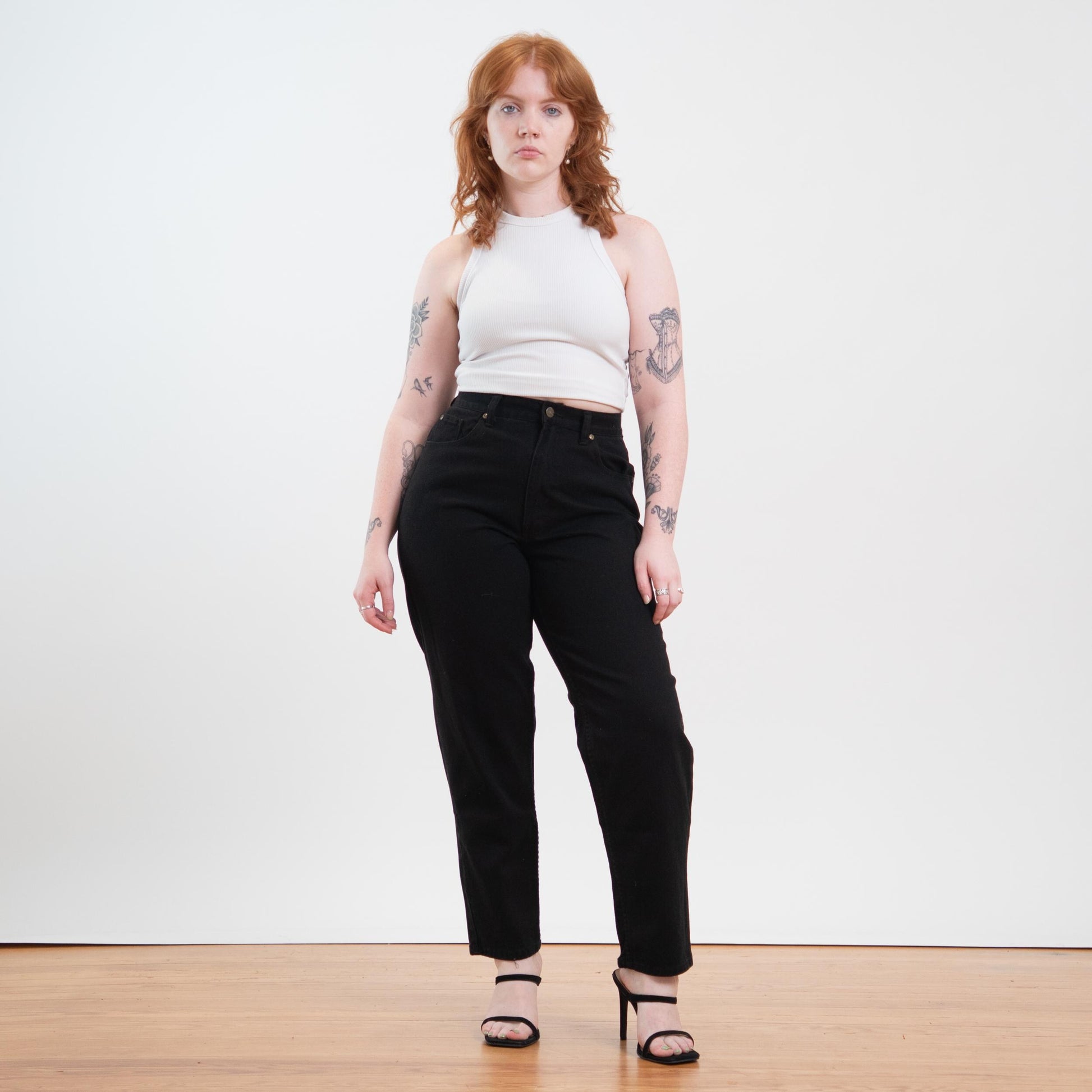 Vintage Y2K Jet Black High Waisted Jeans - Size 12 Petite, 30" Waist