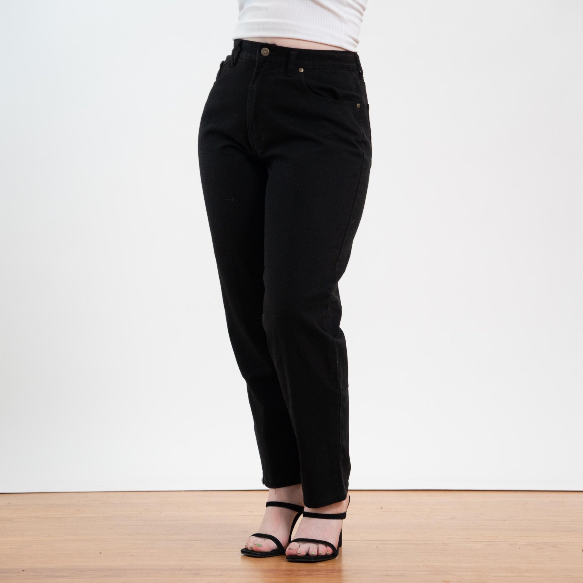 Vintage Y2K Jet Black High Waisted Jeans - Size 12 Petite, 30" Waist