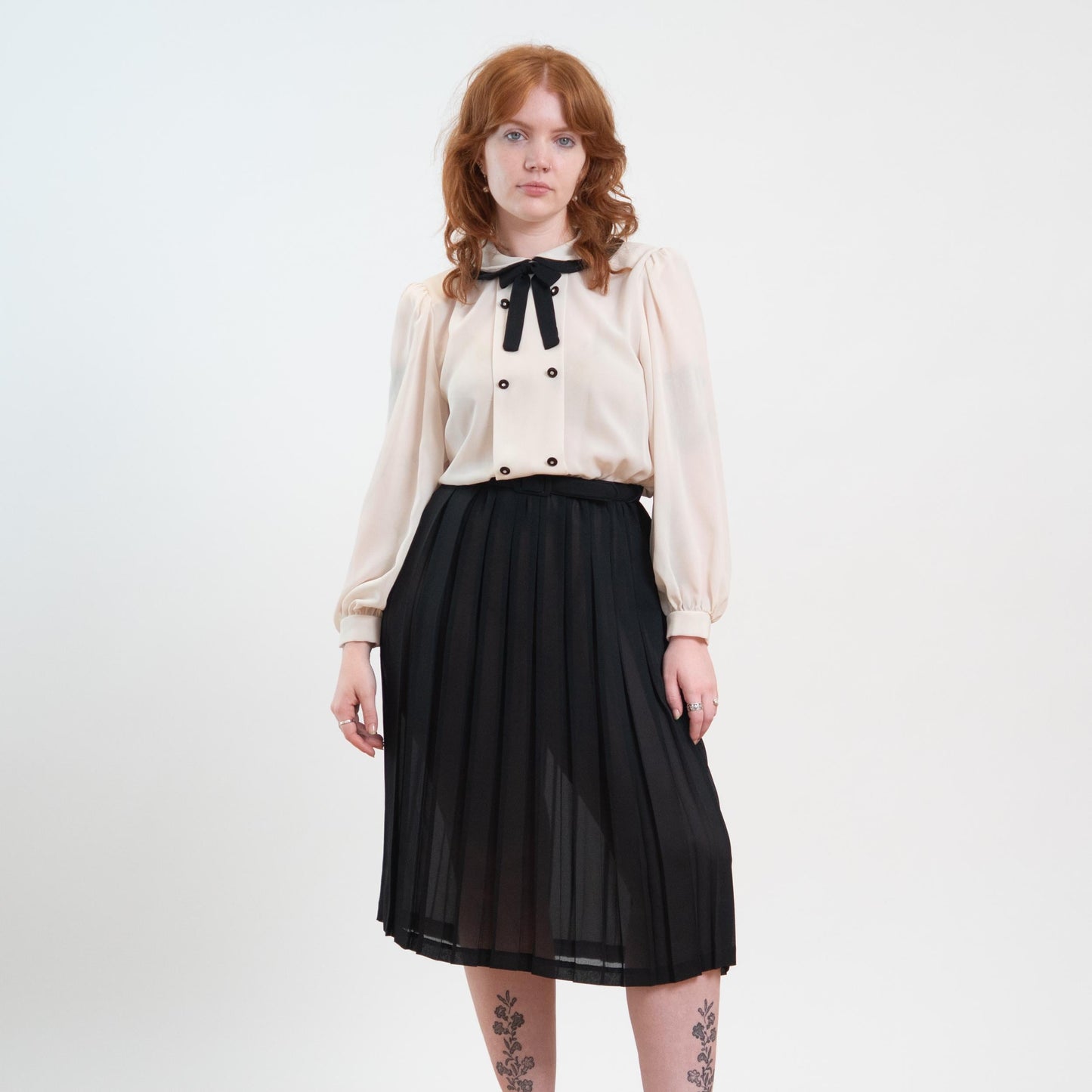 Vintage 80s Goth Black & White Shirt Dress - Medium