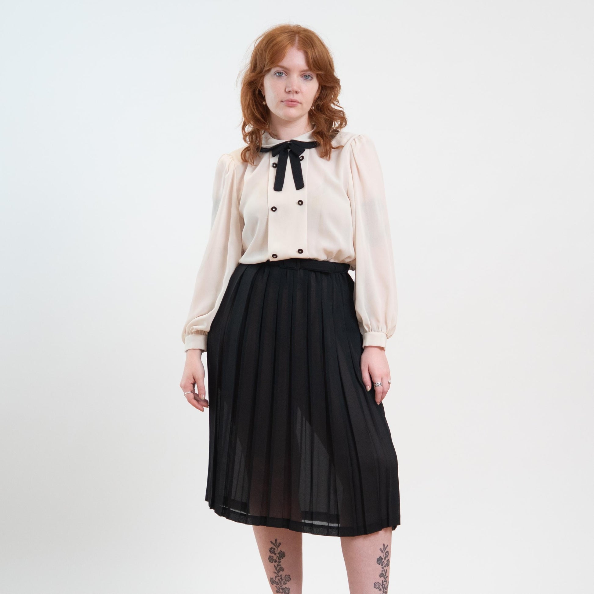Vintage 80s Goth Black & White Shirt Dress - Medium