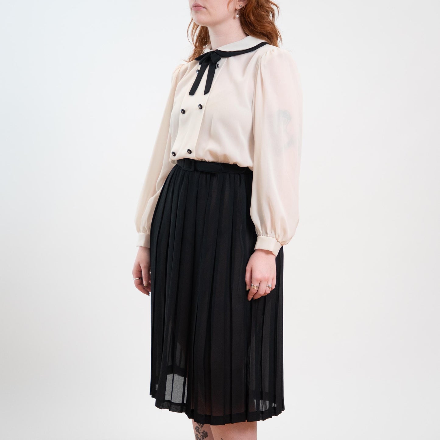 Vintage 80s Goth Black & White Shirt Dress - Medium