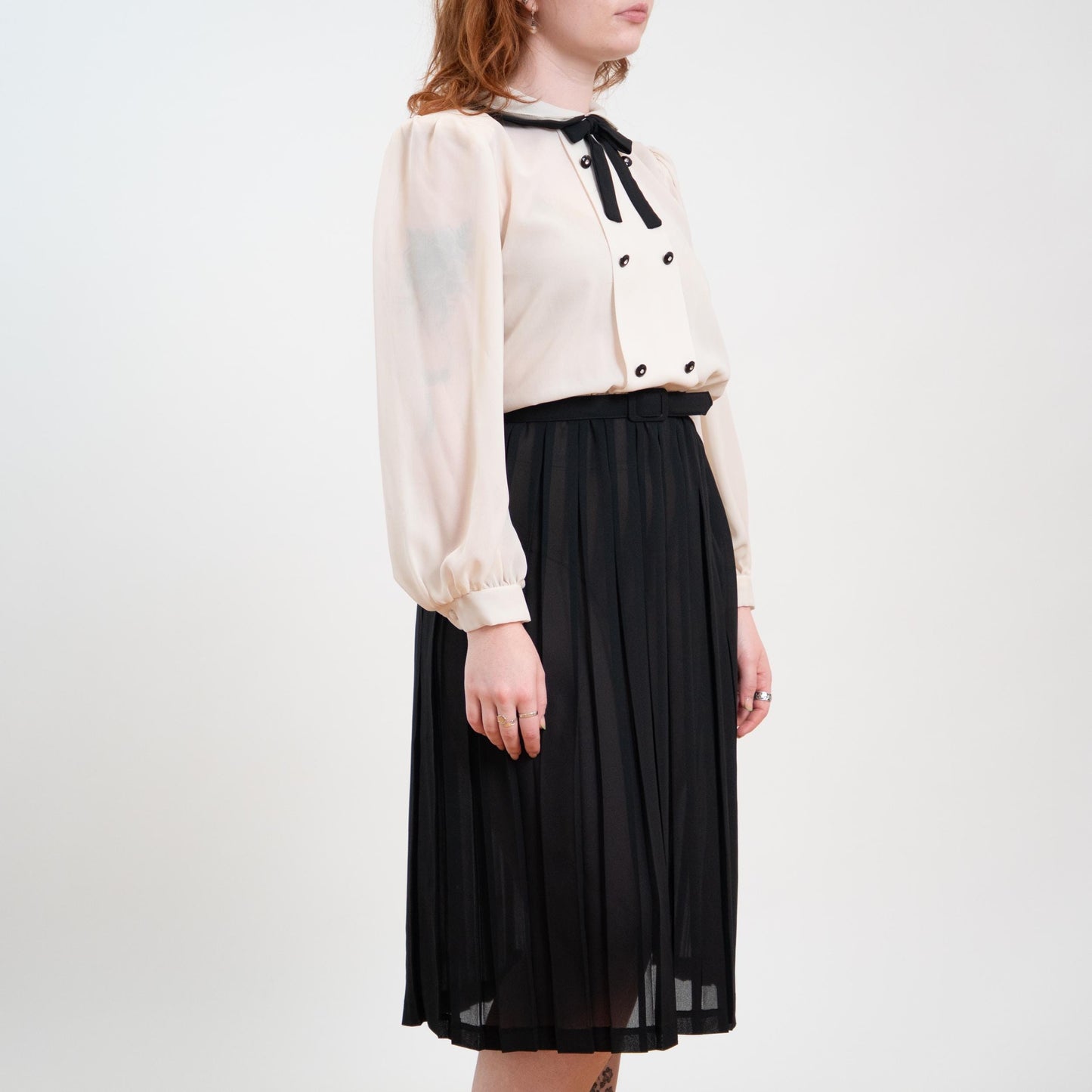 Vintage 80s Goth Black & White Shirt Dress - Medium