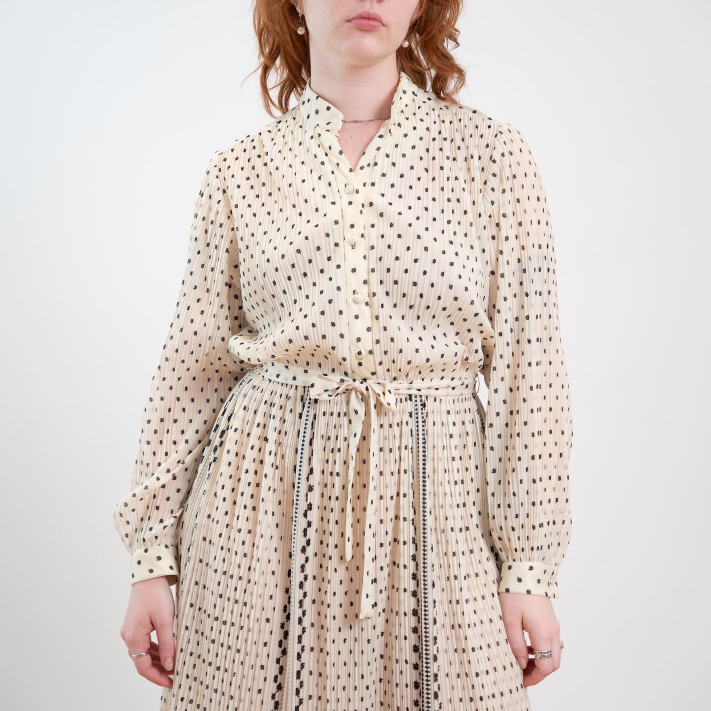 Vintage 70s Hal Ferman Black & White Plisse Floral Shirtdress - Large